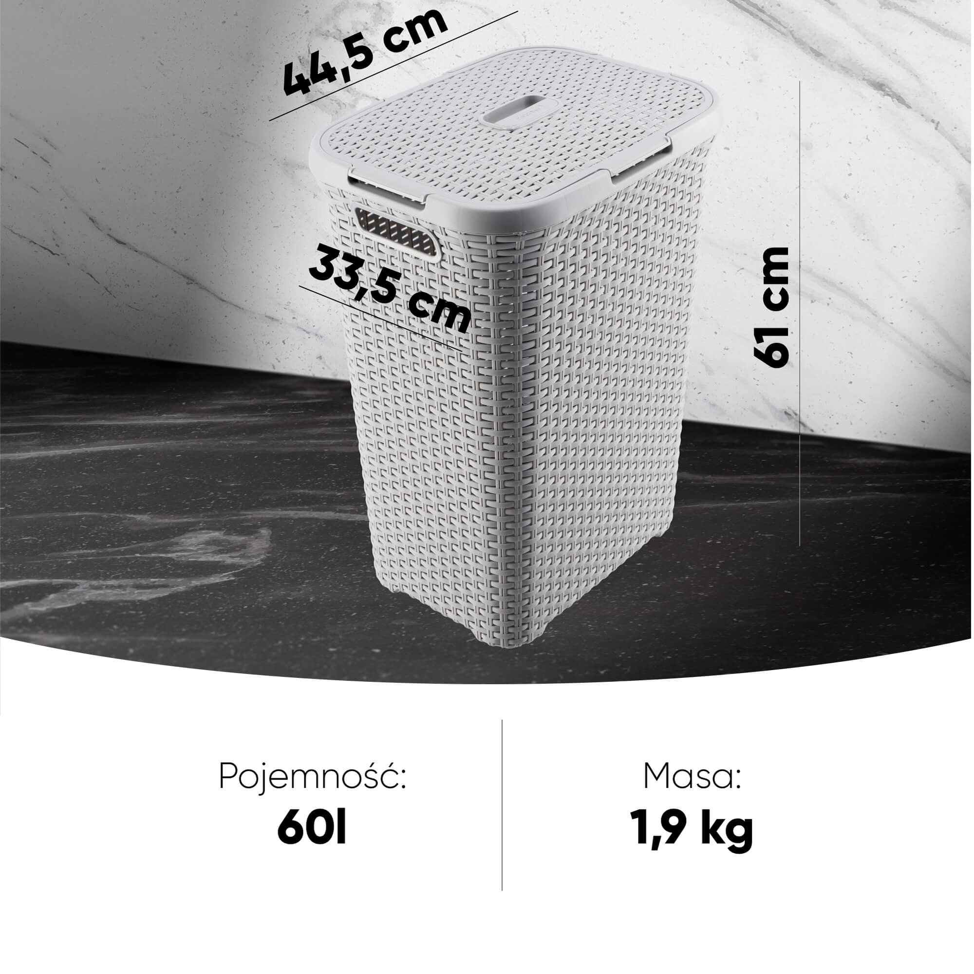 Kosz z pokrywą Curver Natural Style 60 L jasnoszary