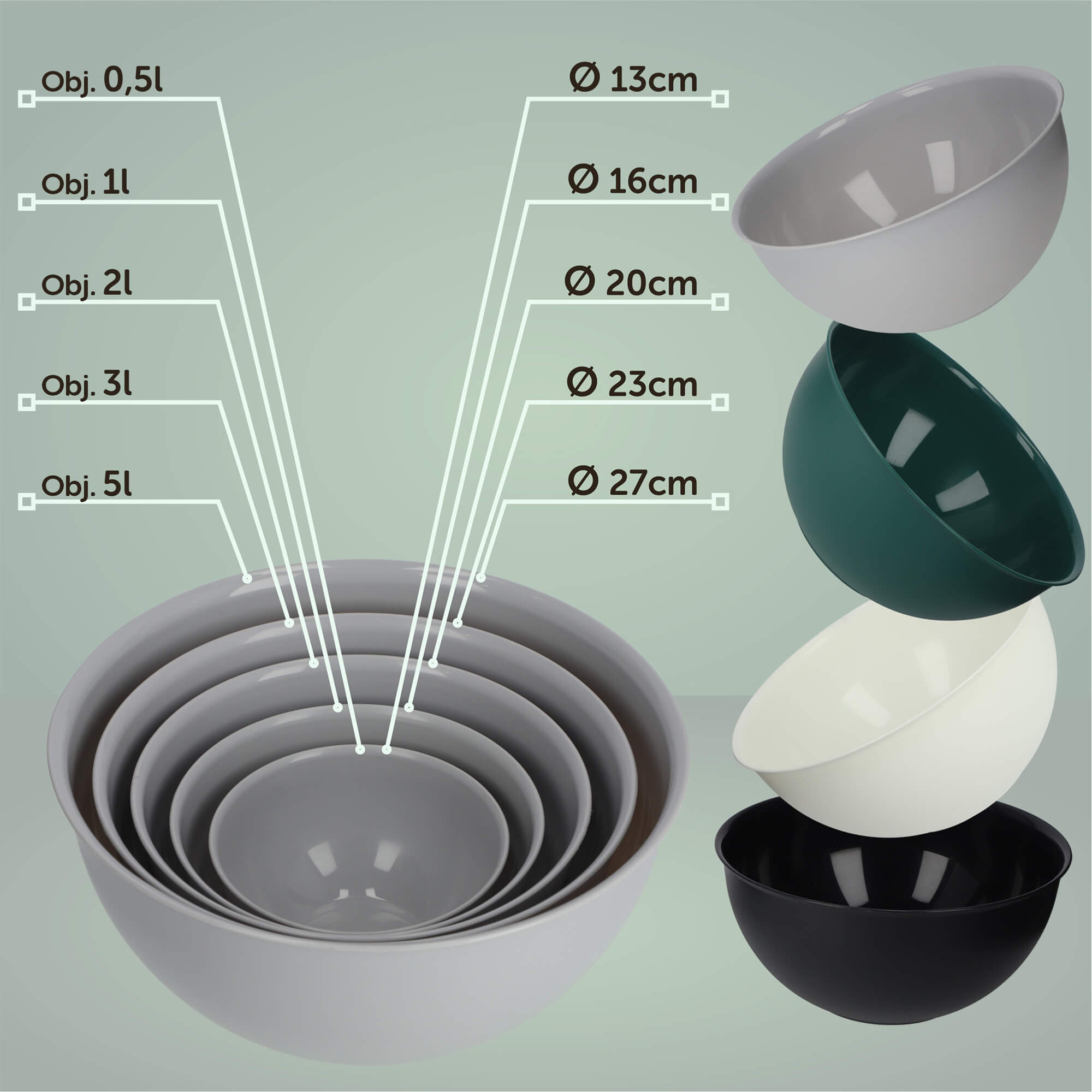 Plastikowa miska kuchenna Musano 5L, szara