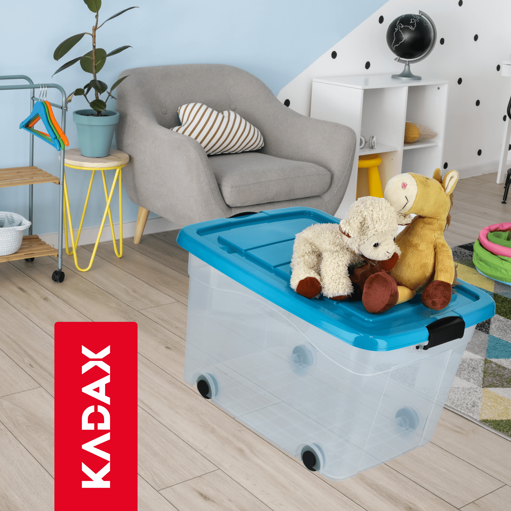 Plastikowy pojemnik na kółkach Vado 60L, niebieski