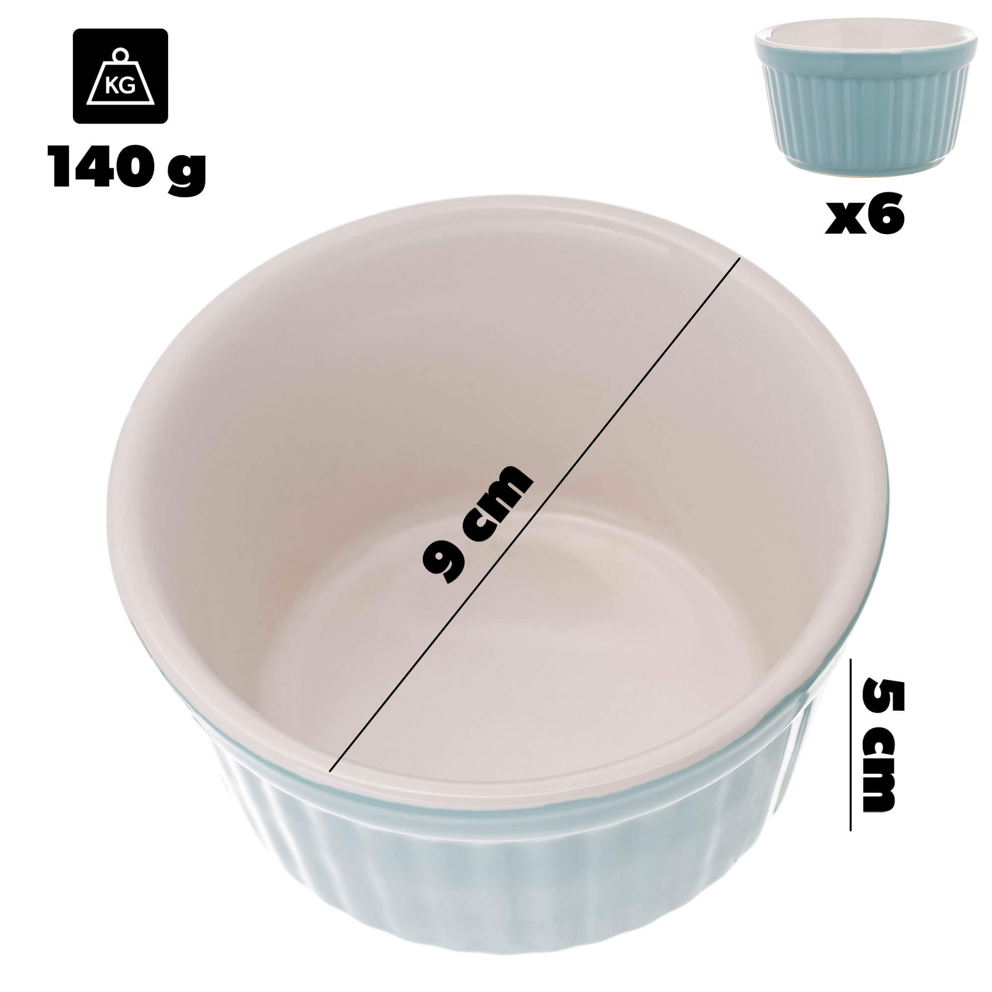 Naczynie ceramiczne do zapiekania Maes 9 x 5 cm miętowe 6 szt.