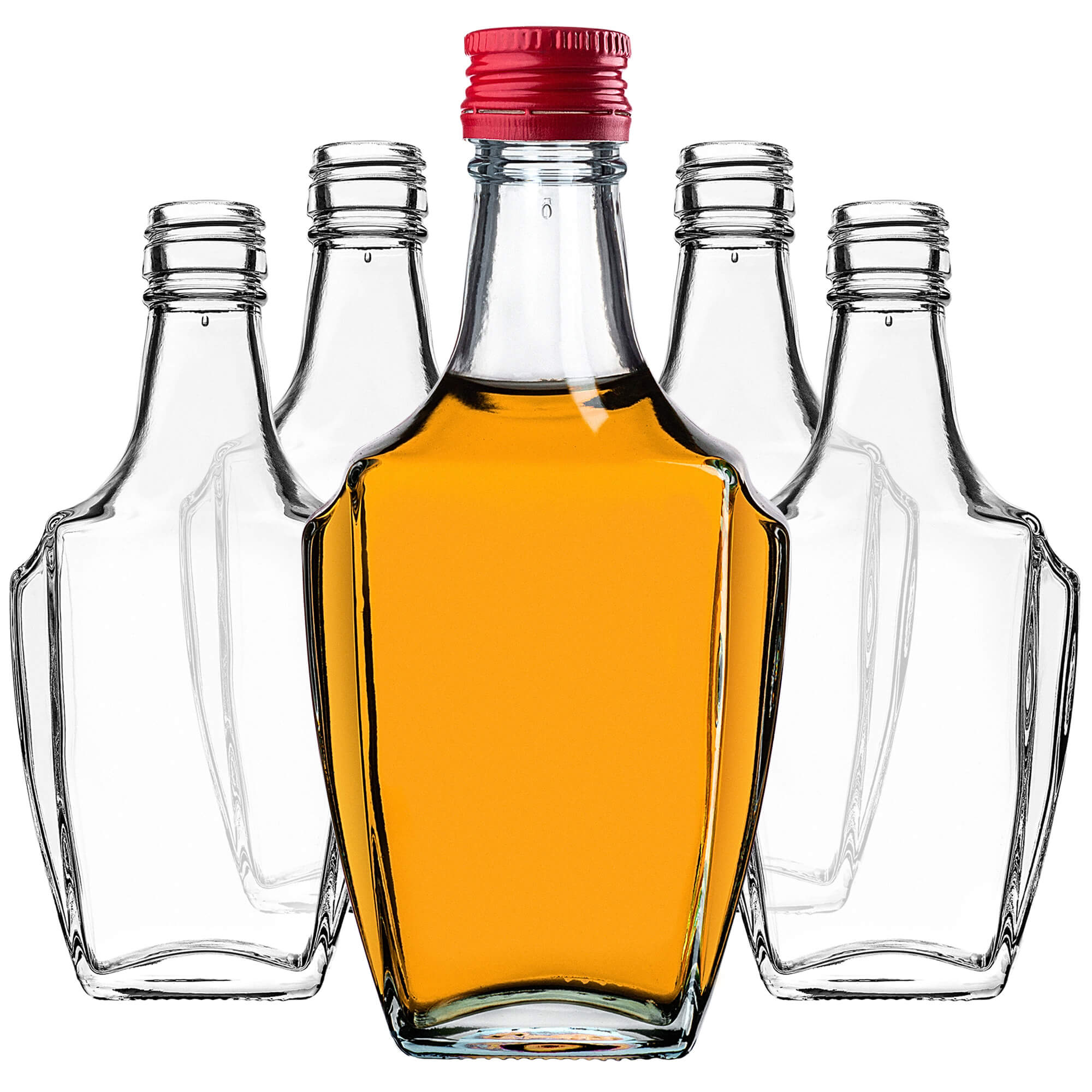 Szklana butelka na nalewkę Faenza 250ml z czerwoną zakrętką 10 szt.