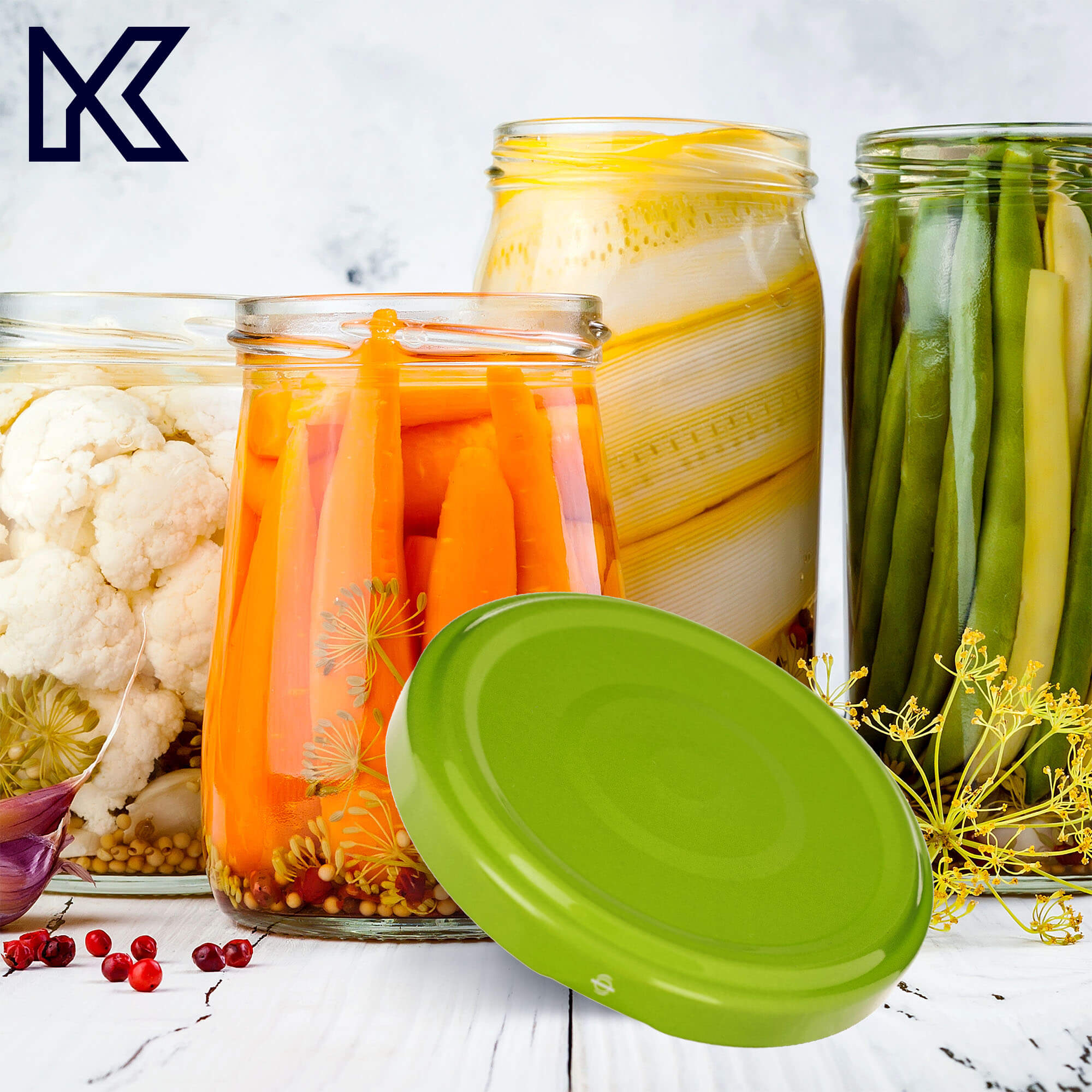 Słoiki na przetwory Lerma 200ml 100szt 66mm + wieczka "Jasna zieleń"