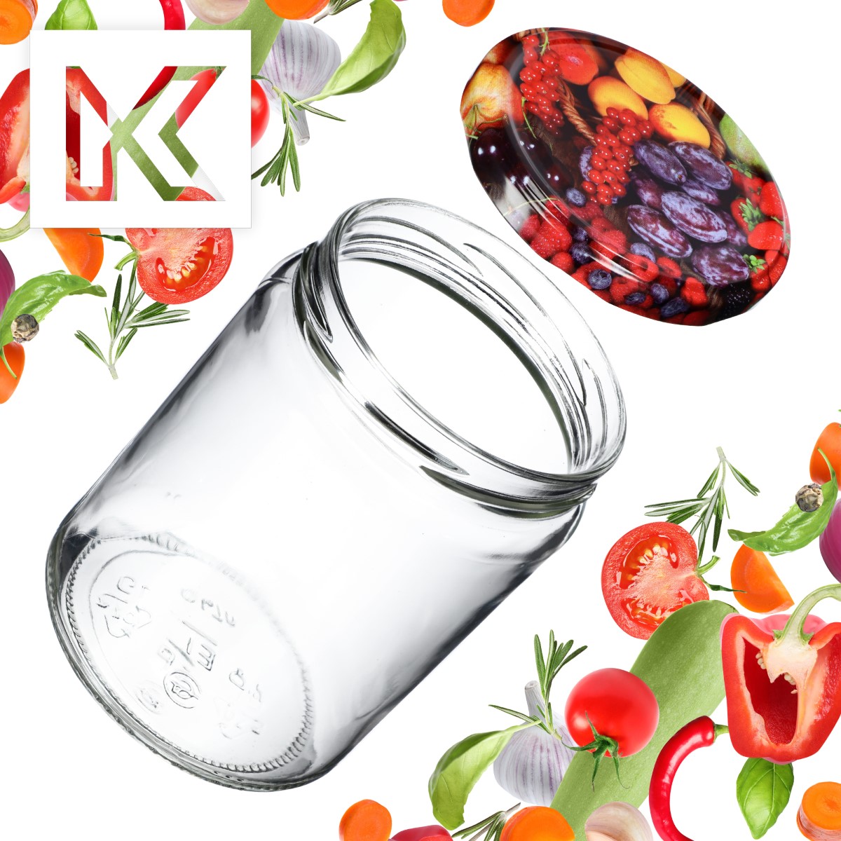 Słoiki na przetwory Maki 540ml 8szt 82mm + wieczka "Owoce"