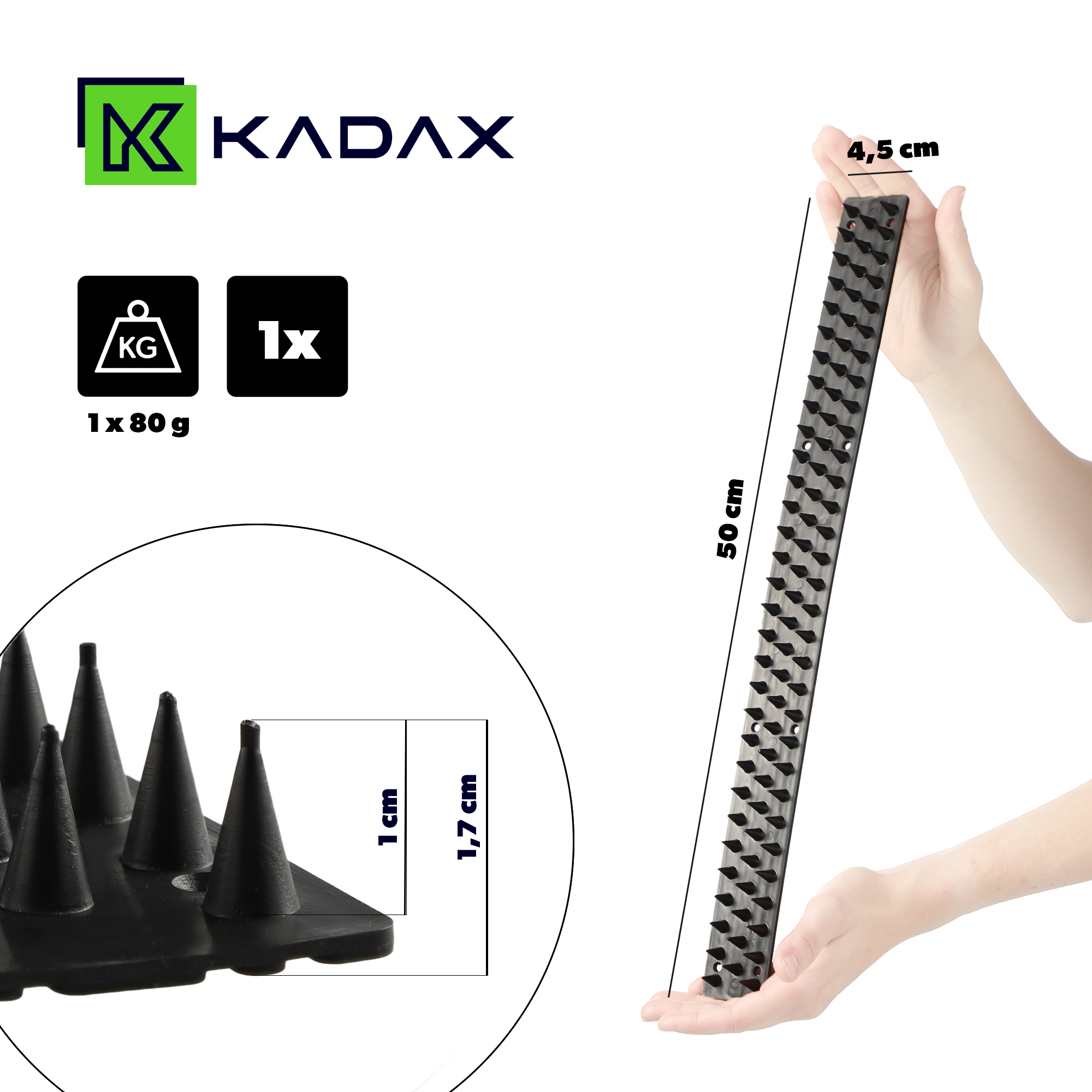 Plastikowe kolce Tosta przeciw ptakom 4,5 x 50 cm czarne 10 szt.