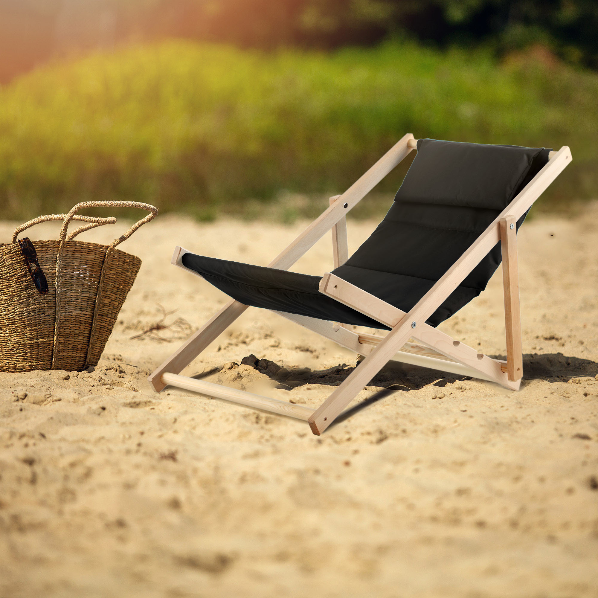 Leżak plażowy z poduszką Troia, czarny