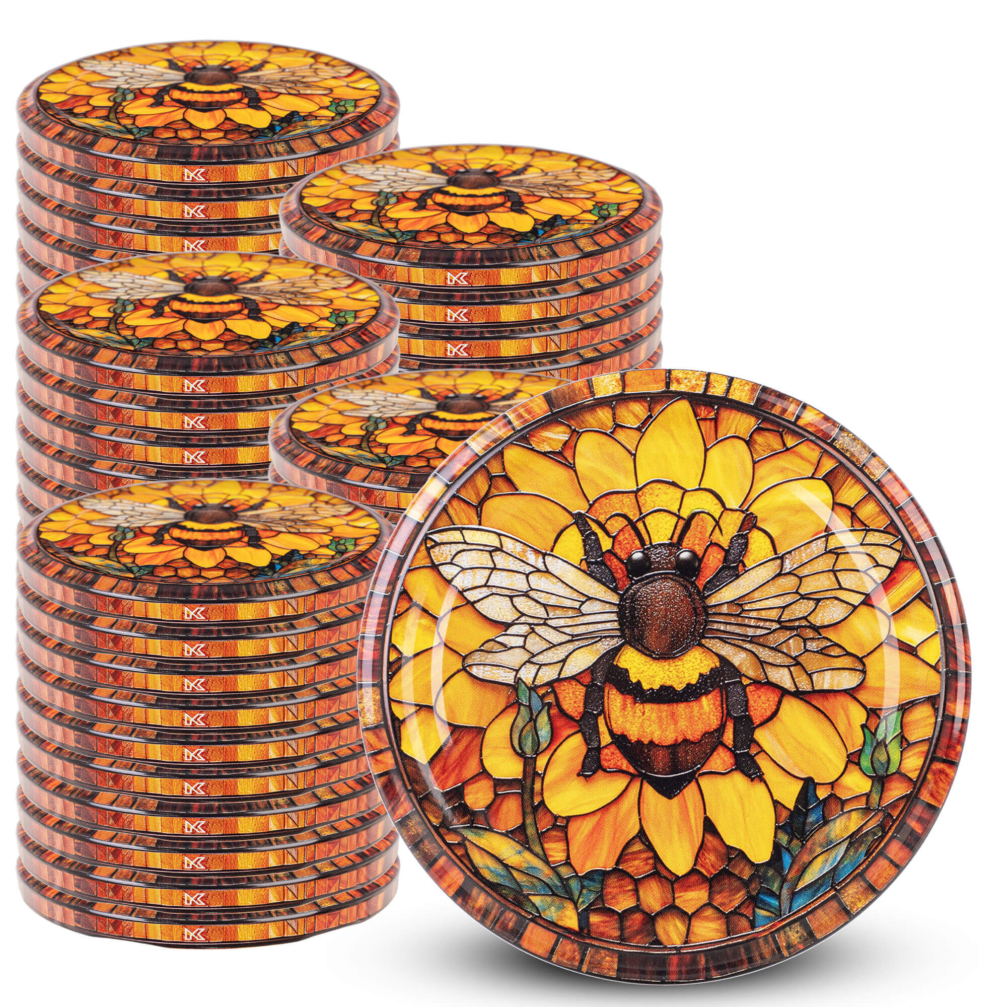 Metalowe wieczka do słoików Virbo 50szt fi 82mm "Witraż z pszczołą"