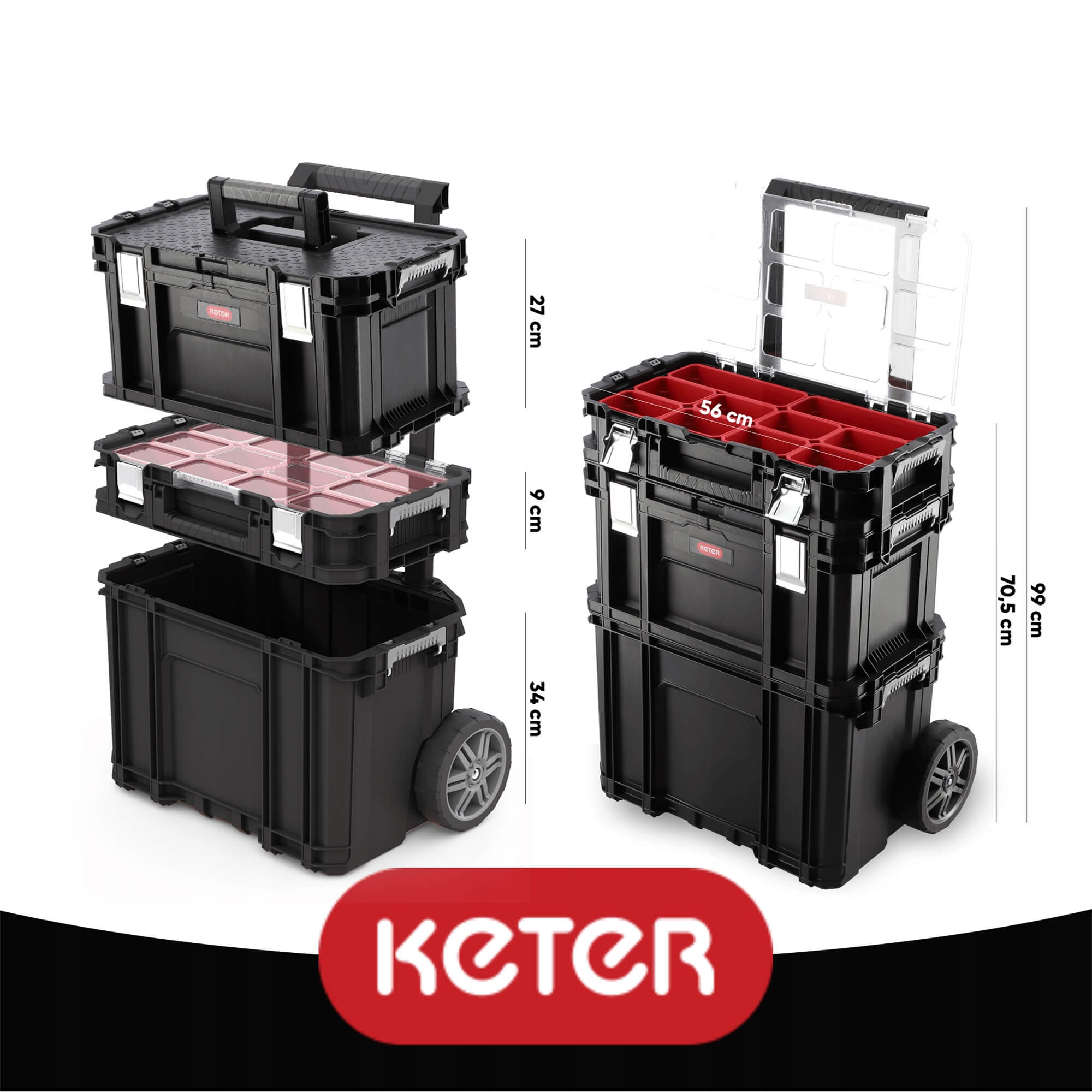 Skrzynka na narzędzia Keter Rolling System 70 x 37 cm, czarna