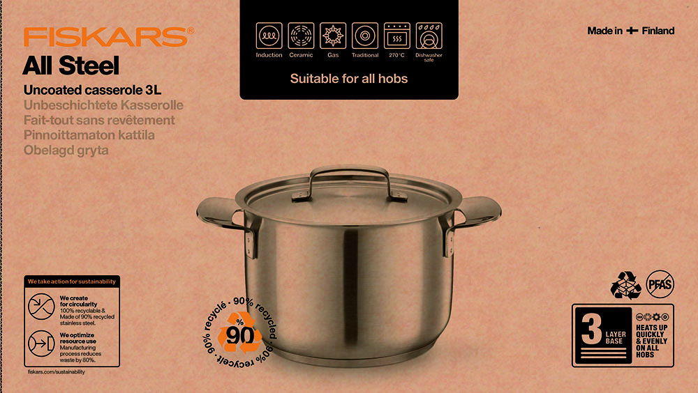 Fiskars 1064751 All Steel Garnek 3 l z pokrywką