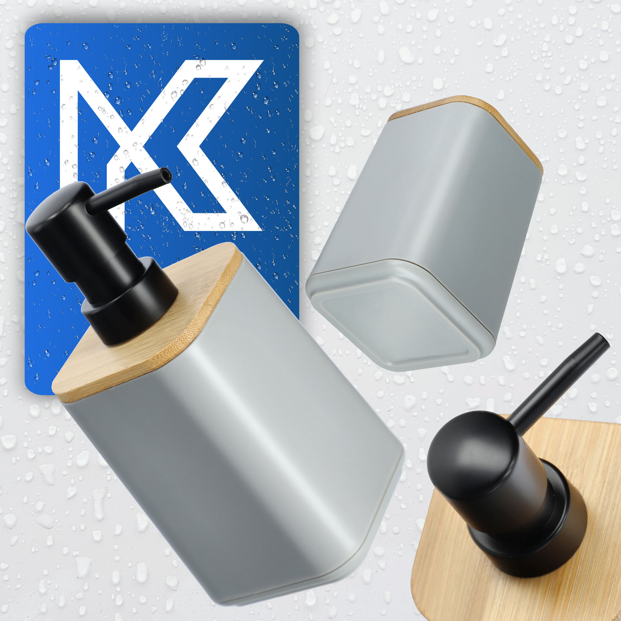 Zestaw Carrara Dozownik na mydło + Kubek łazienkowy, szary