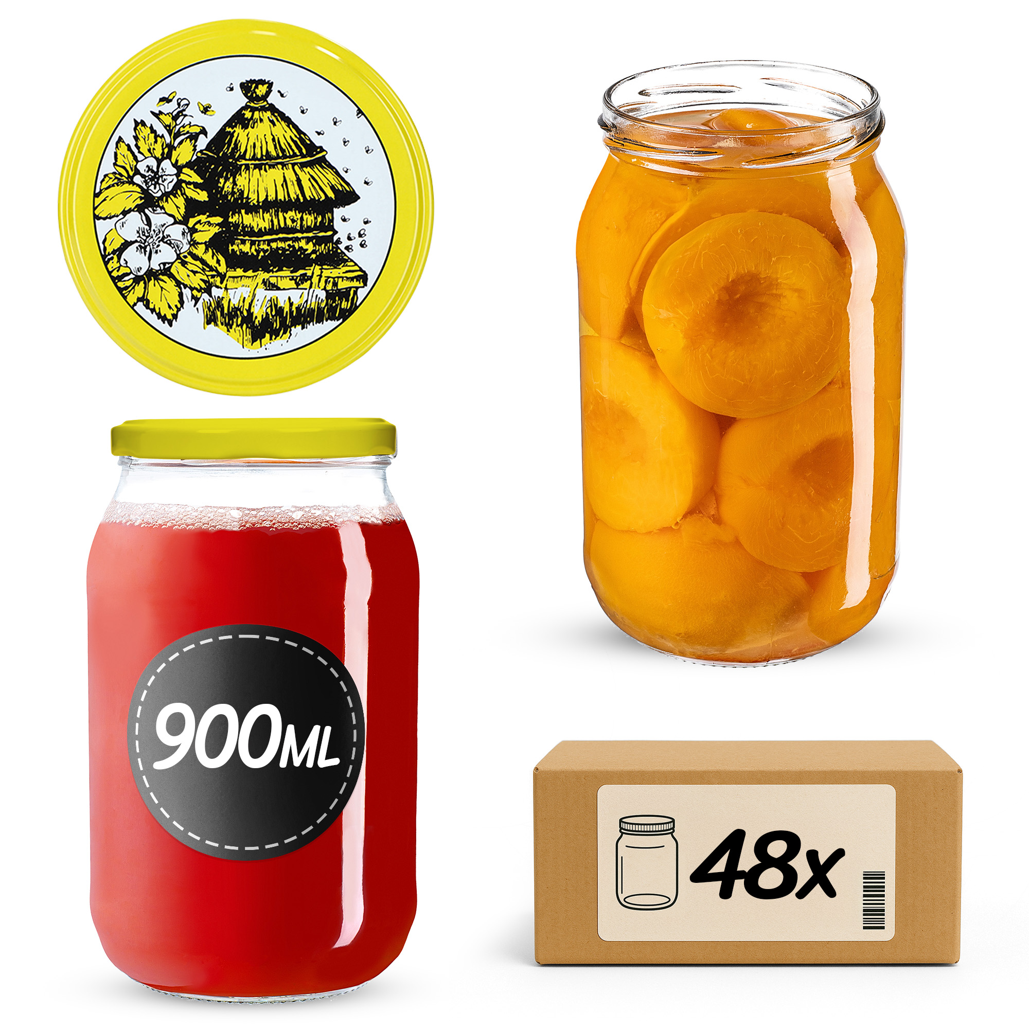 Słoiki na przetwory Simo 900ml 48szt 82mm + wieczka "Pszczoły"