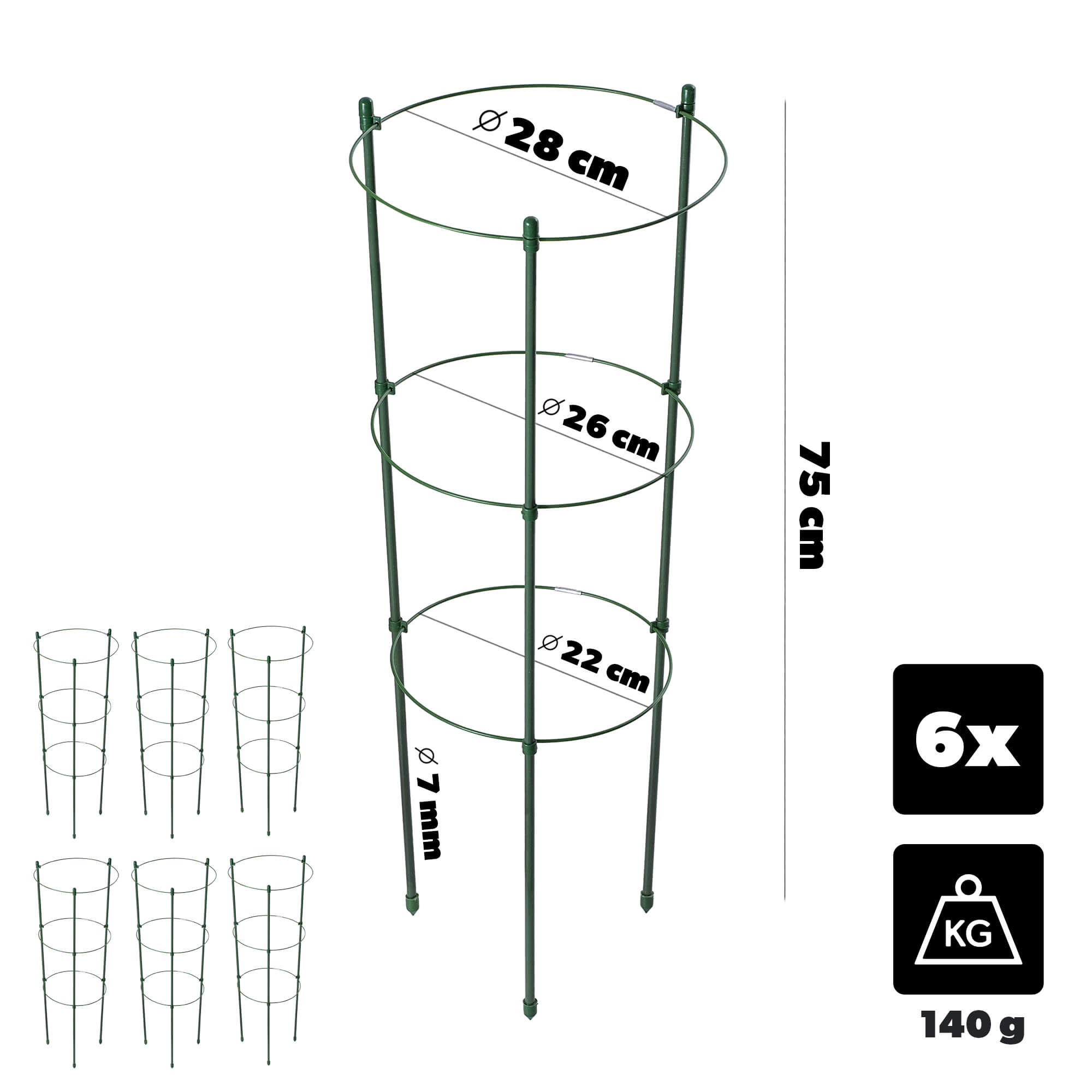 Podpora pierścieniowa do roślin Bodiel 75 cm 6 szt.
