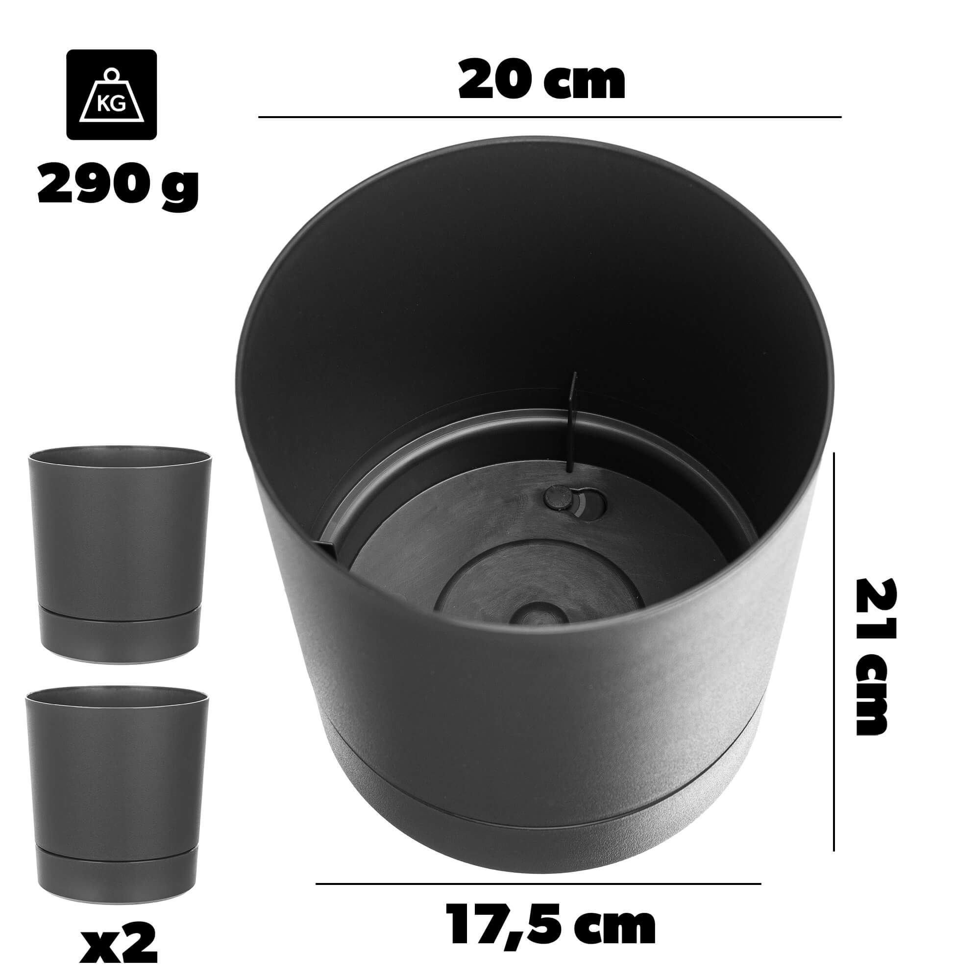 Donica z podstawką Verri 20 cm antracytowa 2 szt.