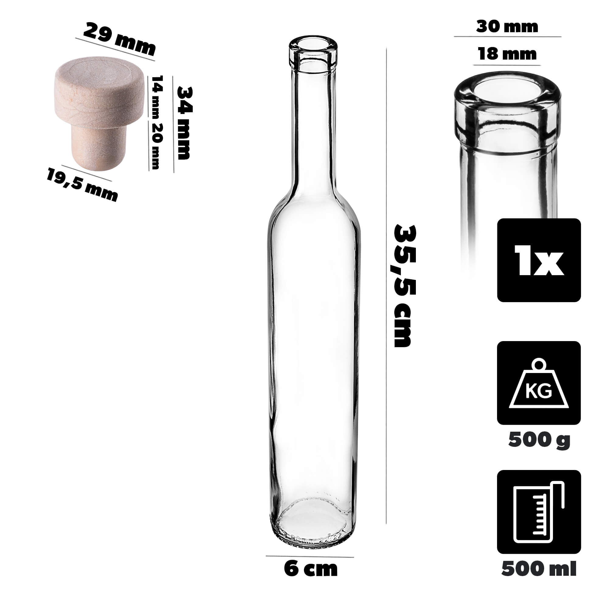 Butelka z korkiem Turcio 0,5L z korkiem fi19