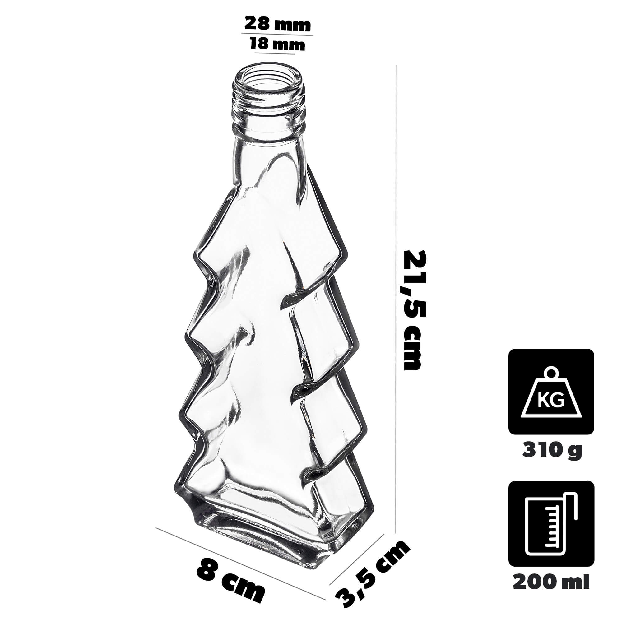 Szklana butelka choinka Enna 200ml z białą zakrętką 1 szt.