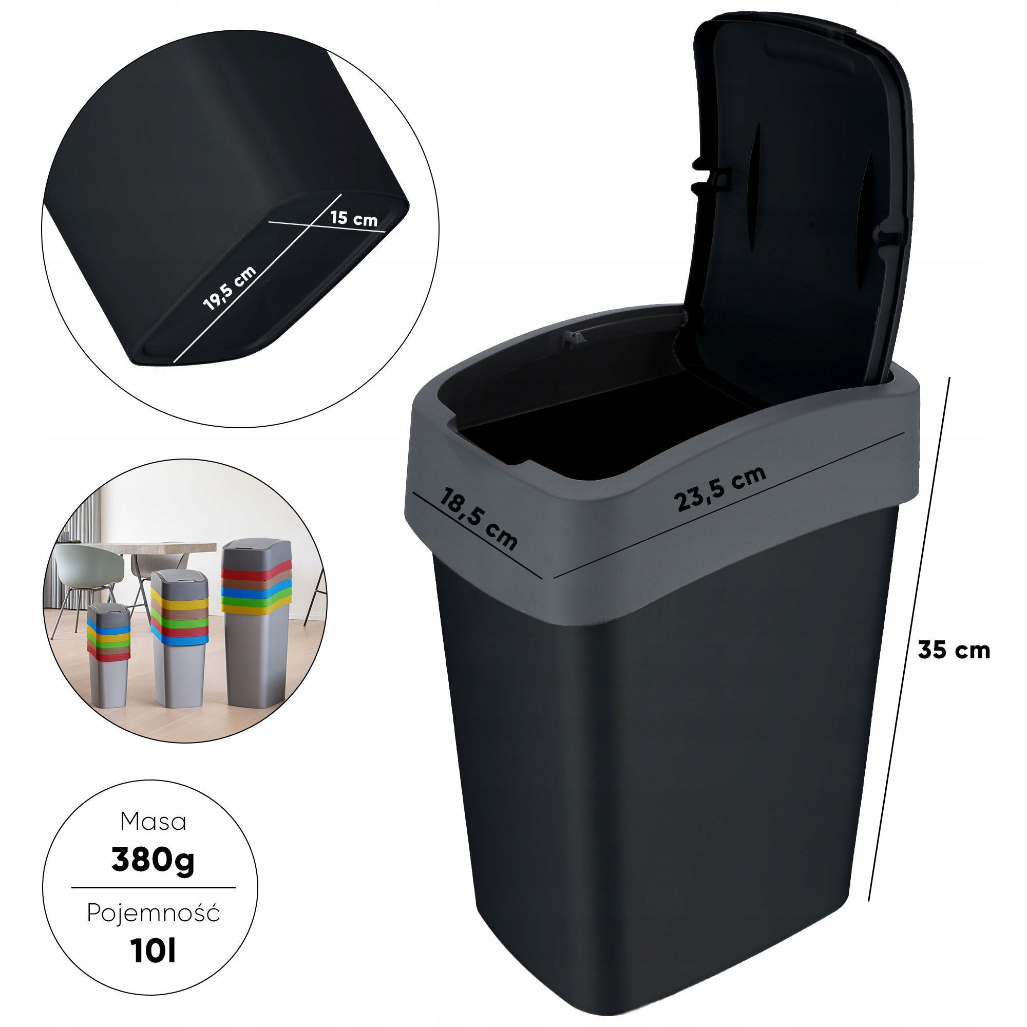 Kosz na śmieci Curver Flip Bin 10L, czarny