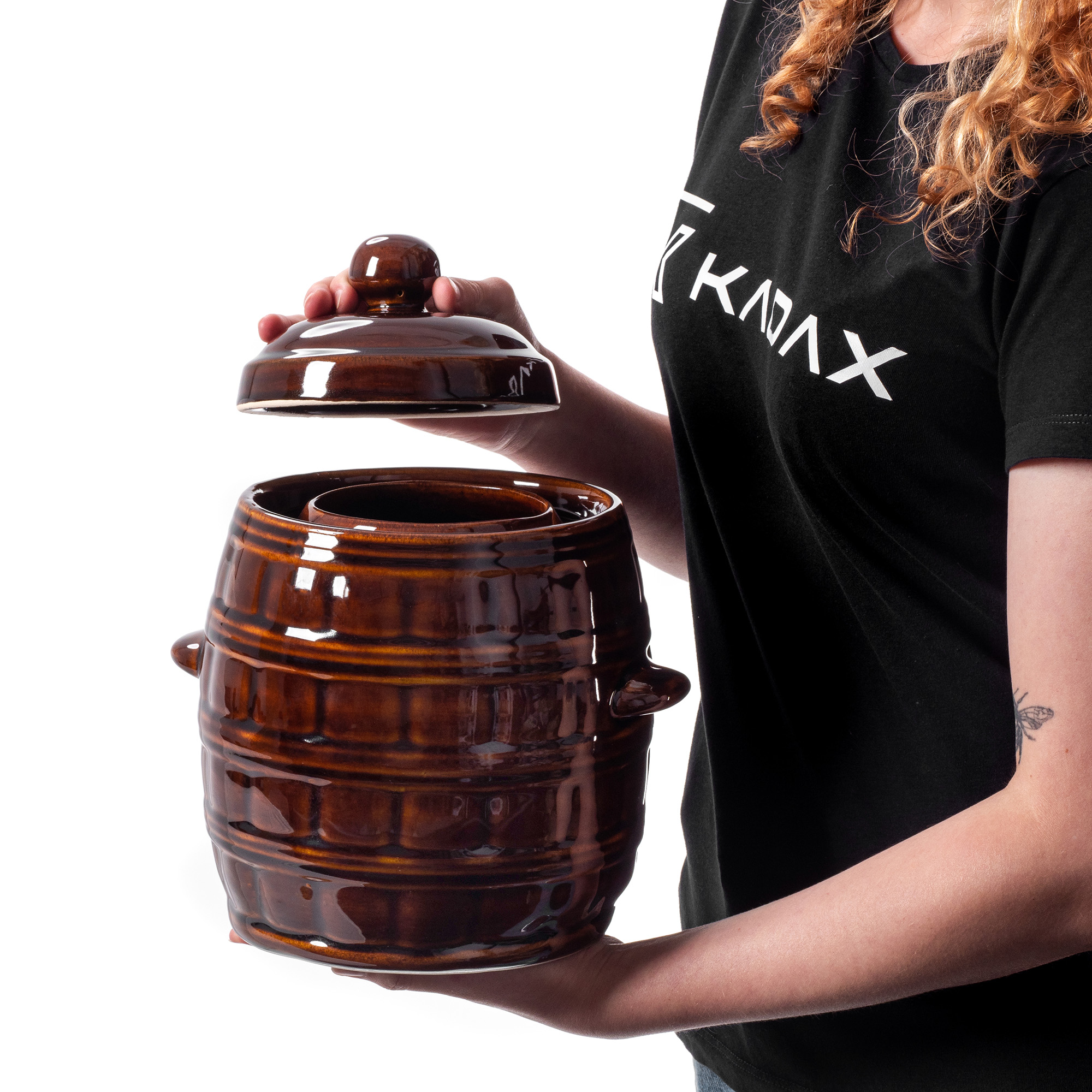Beczka kamionkowa Helios 5L, z kołnierzem i pokrywką