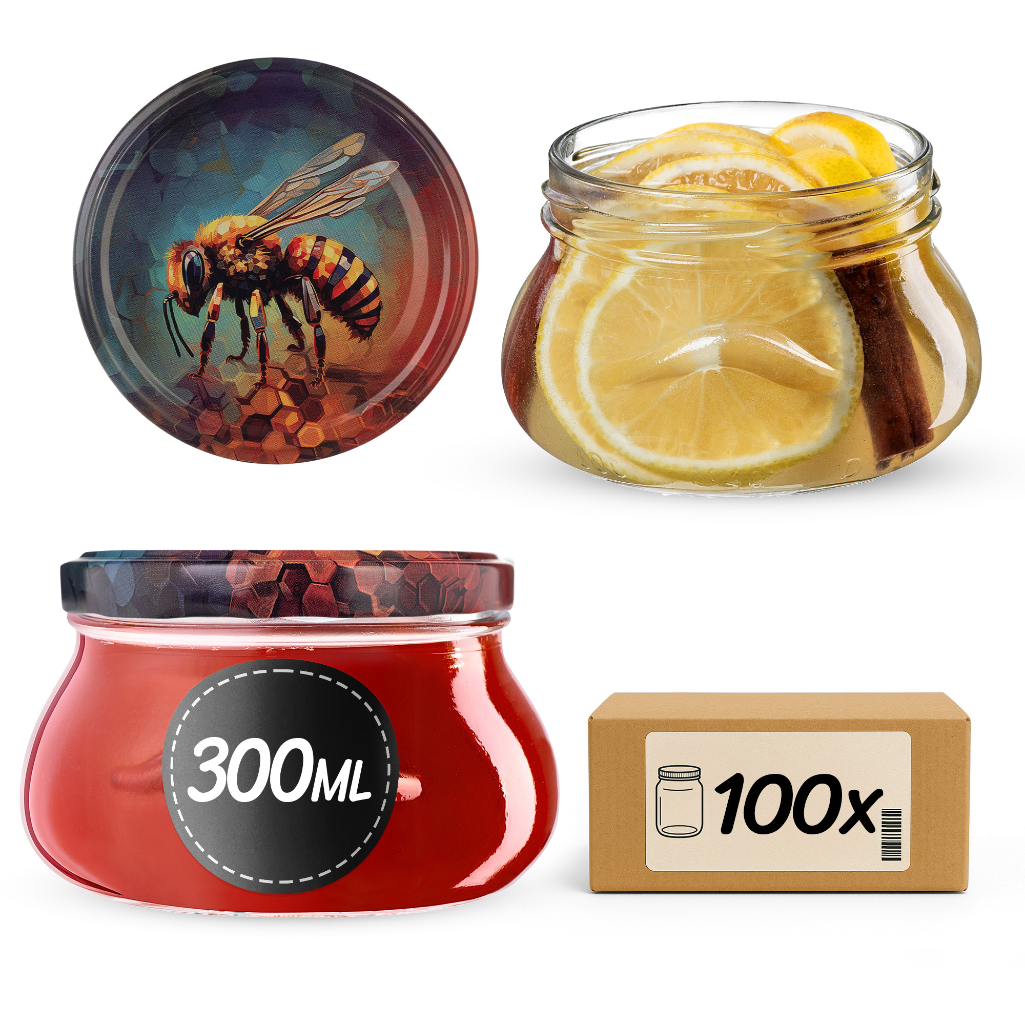 Słoiki na przetwory Raja 300ml fi82mm 100szt + wieczko Pszczoła