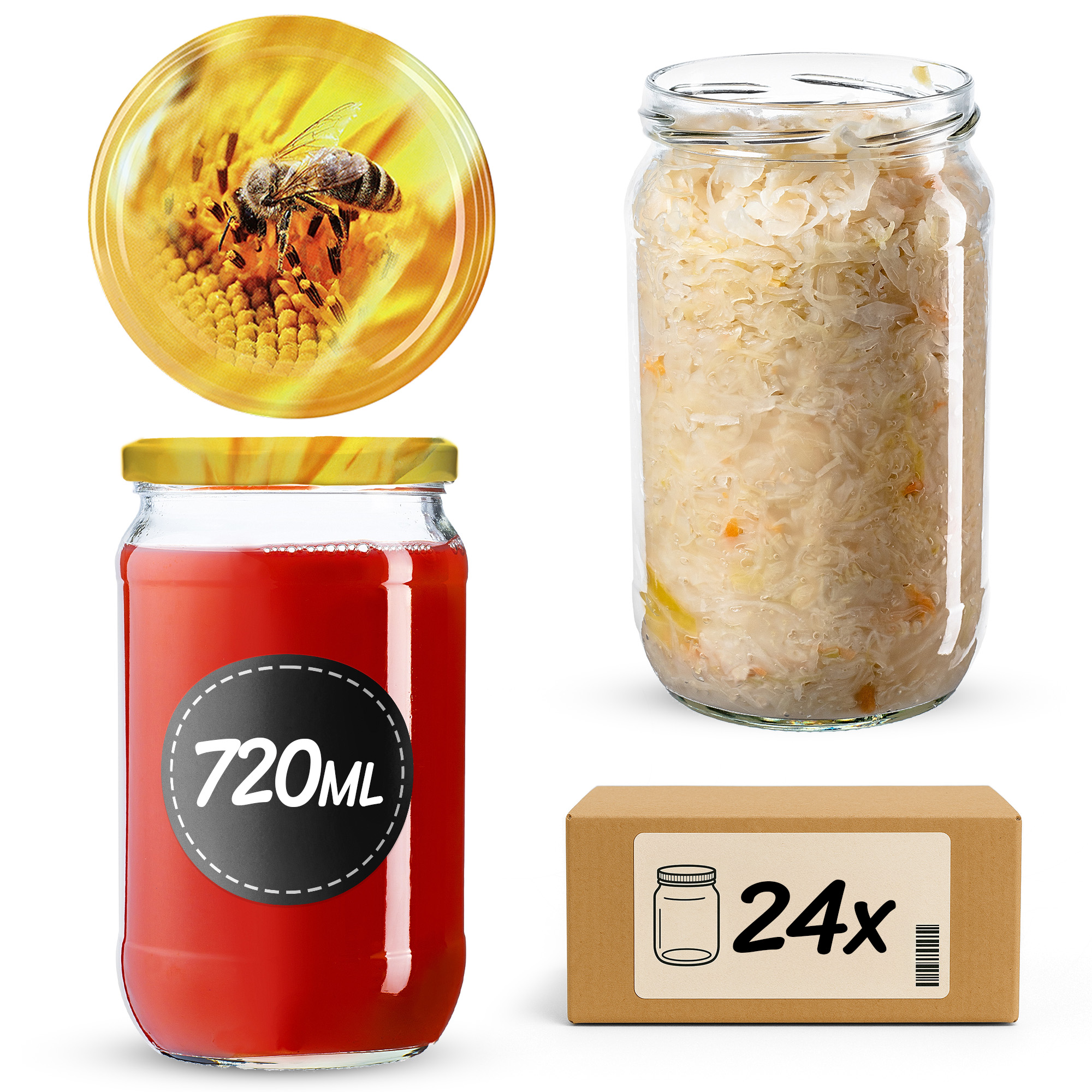 Słoiki na przetwory Niva 720ml 24szt 82mm + wieczka "Pszczoła"