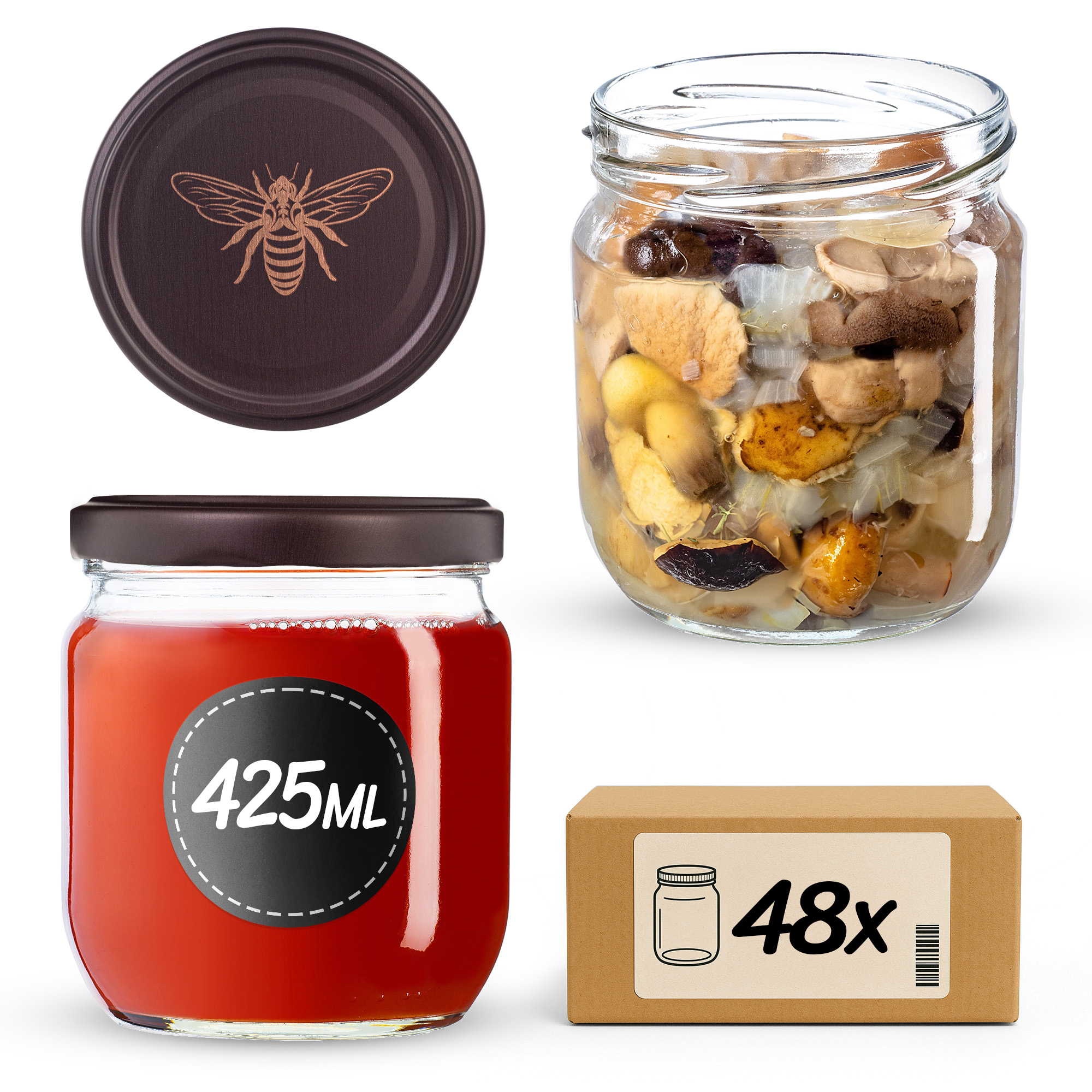 Słoiki na przetwory Salla 425ml fi82mm 48szt + wieczko Pszczoła