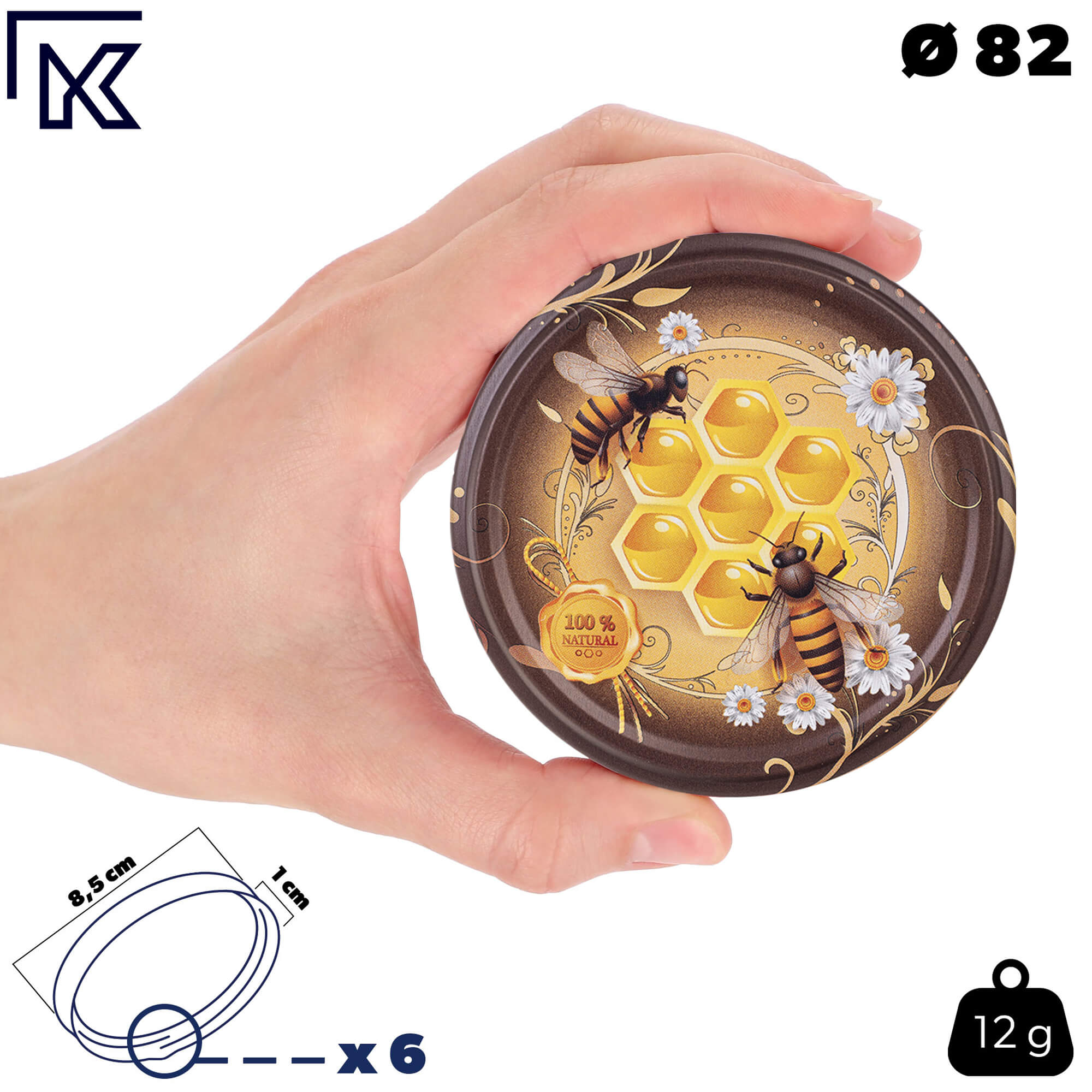 Słoiki na przetwory Denia 250ml 10szt 82mm + wieczko "Pszczoły z kwiatkami"