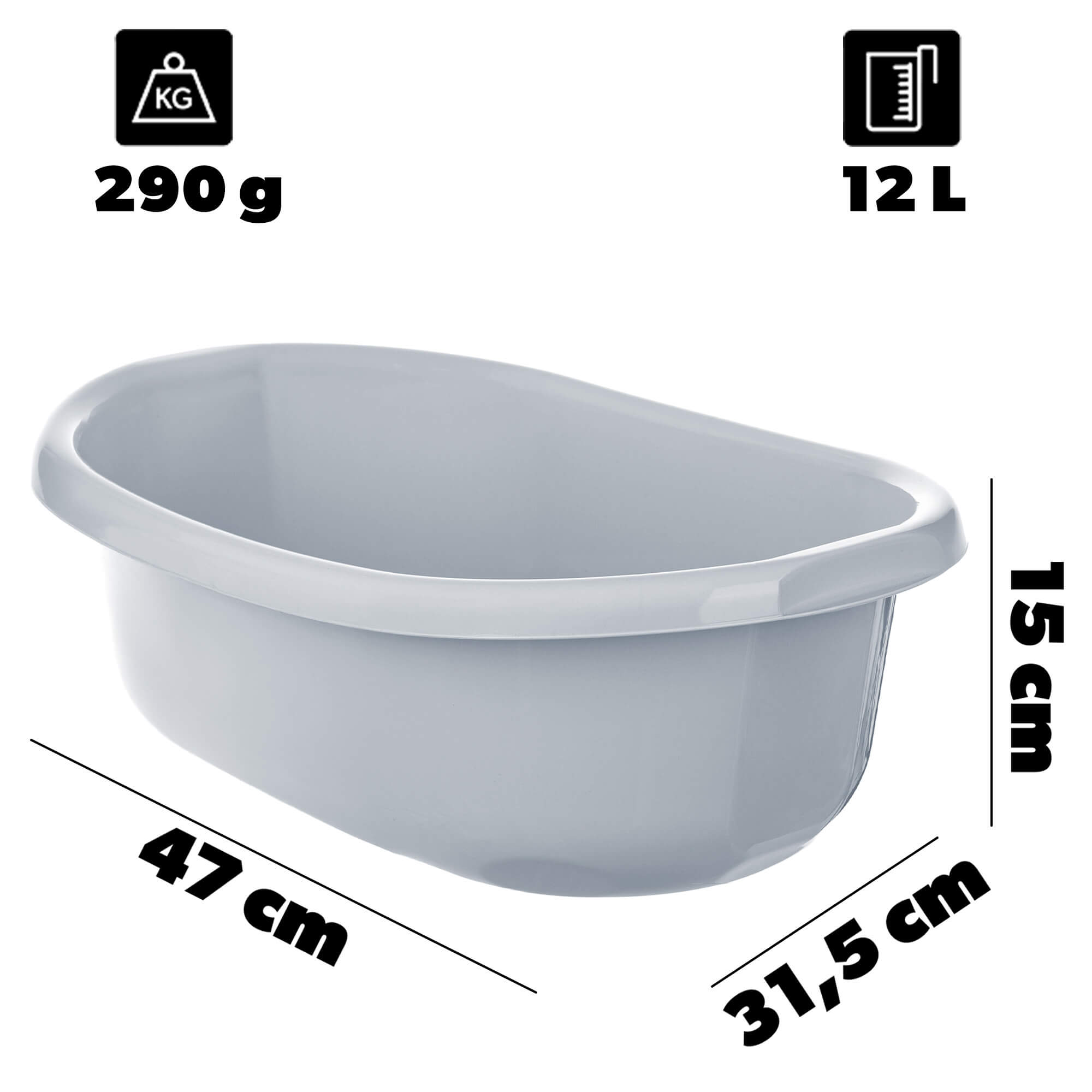 Miska łazienkowa Lavare z uszami 12L jasny popiel