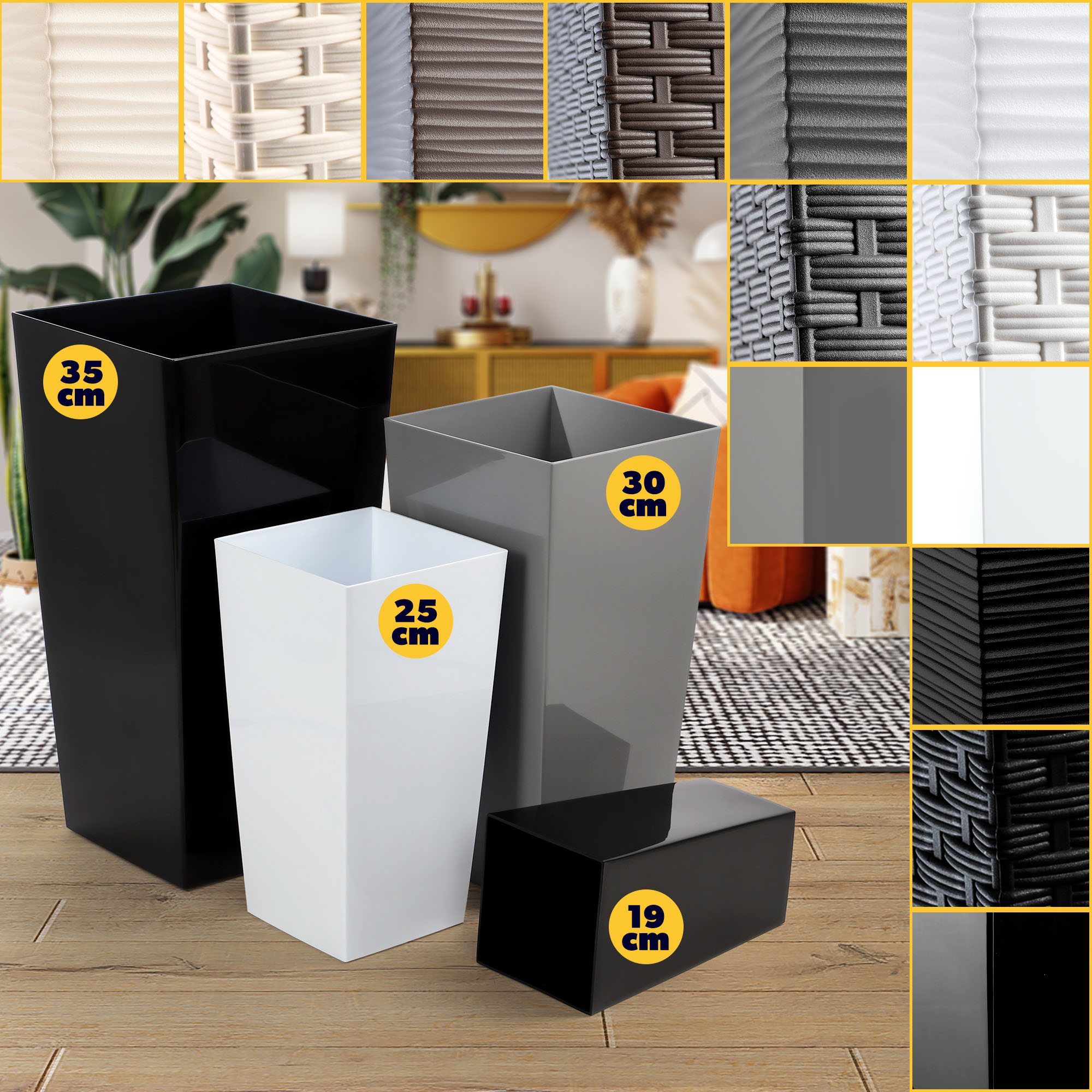 Donice na kwiaty z wkładem Masiera 25 cm + 30 cm + 35 cm, szare