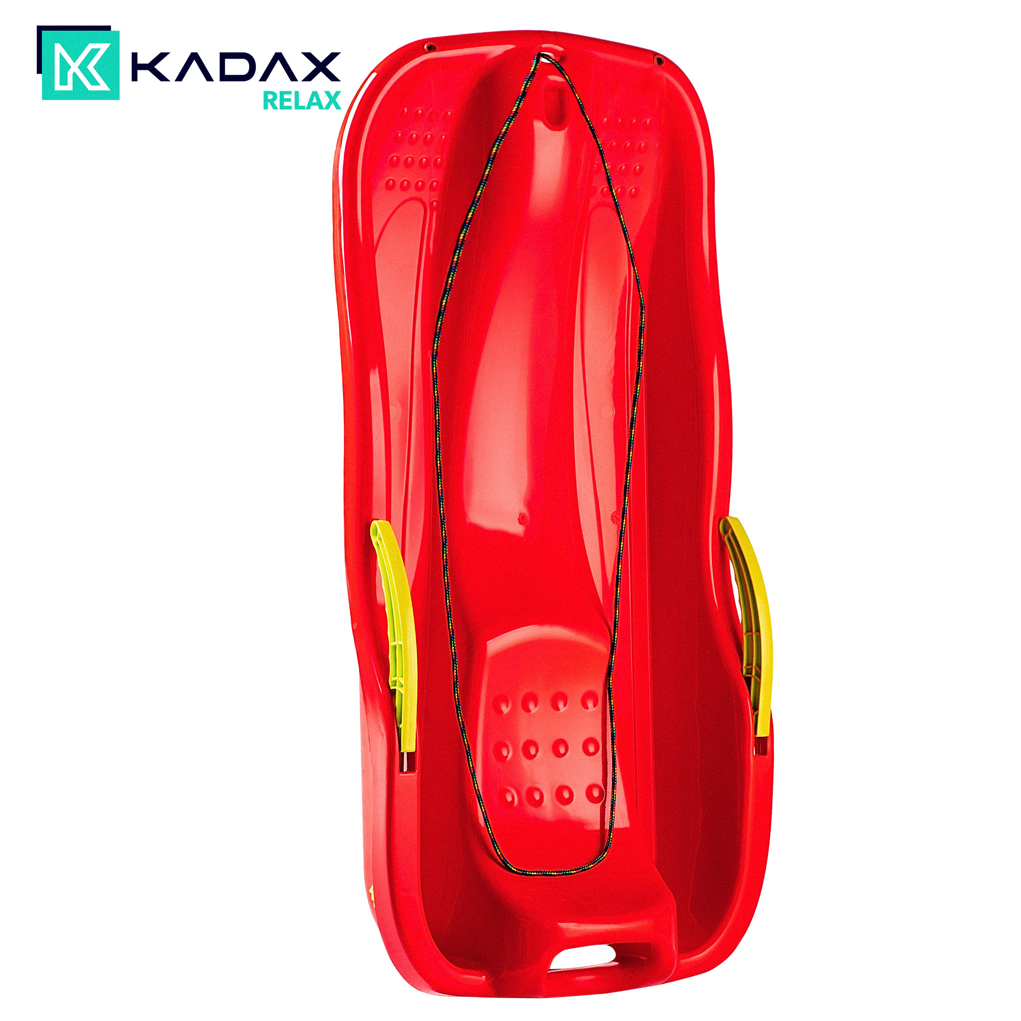 Sanki plastikowe z rączkami, hamulcem i linką, czerwone