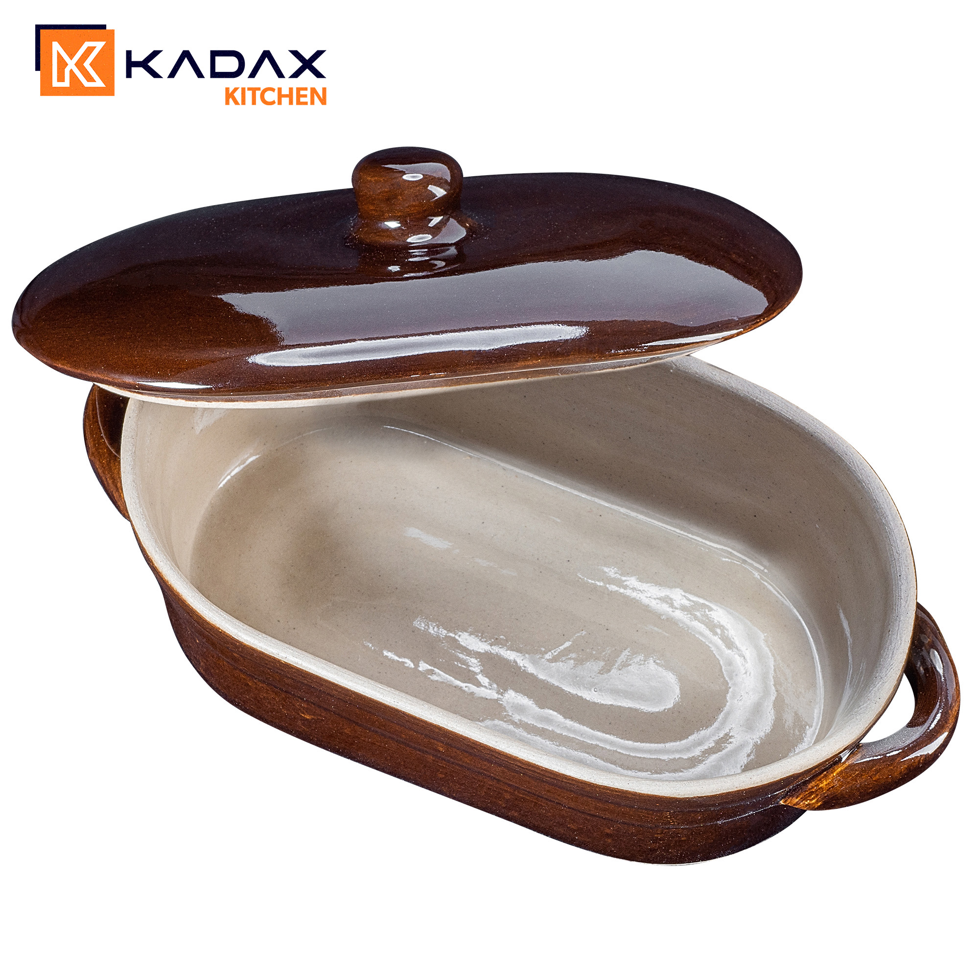 Garnek owalny kamionkowy Athena 1L, z pokrywką