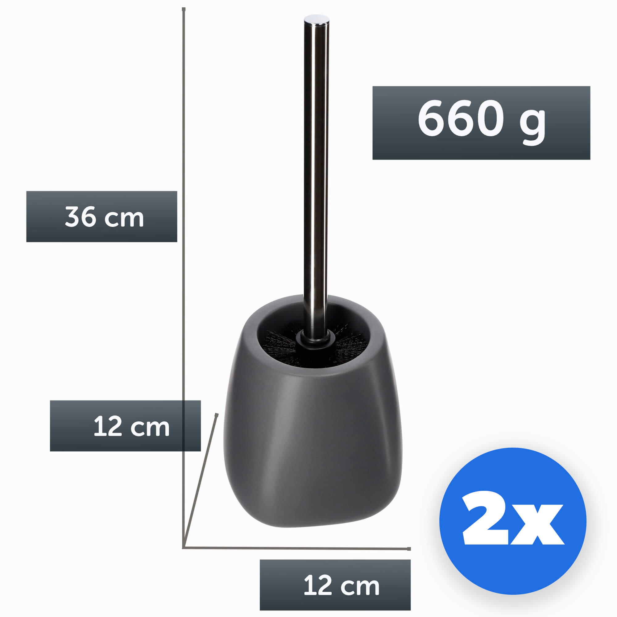 Szczotka WC Palmi 36 x 12 cm, szara 2 szt.