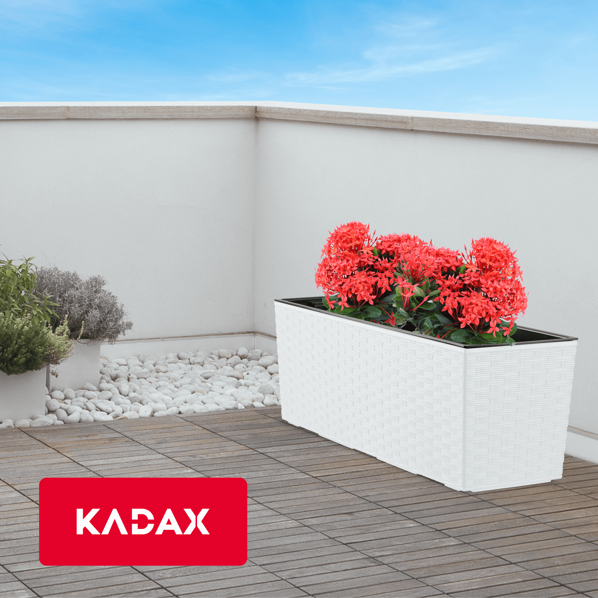 Doniczka balkonowa rattan z wkładem Murano 56 x 19 cm, biała