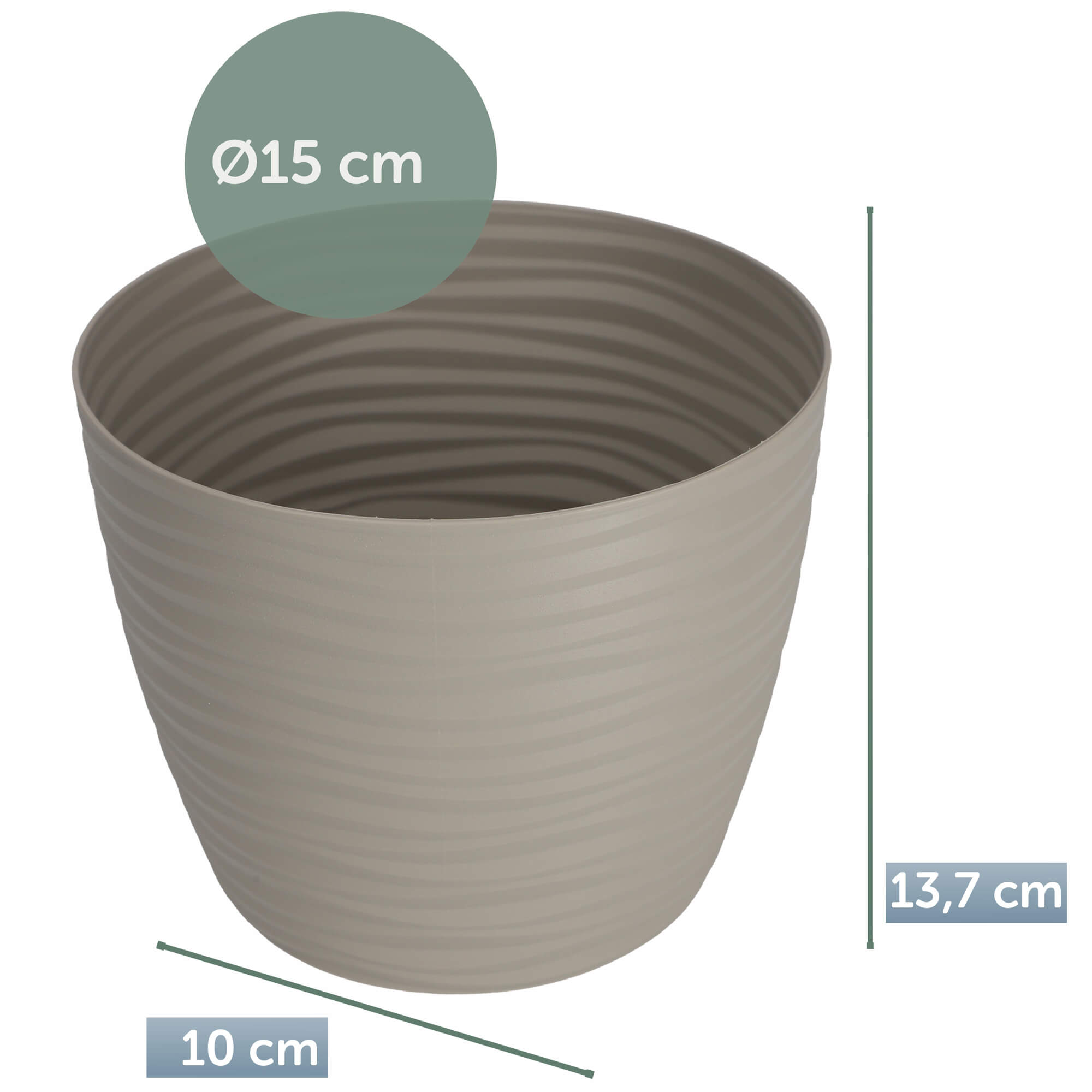 Doniczka na kwiaty okrągła z podstawką 15 cm, jasna szara