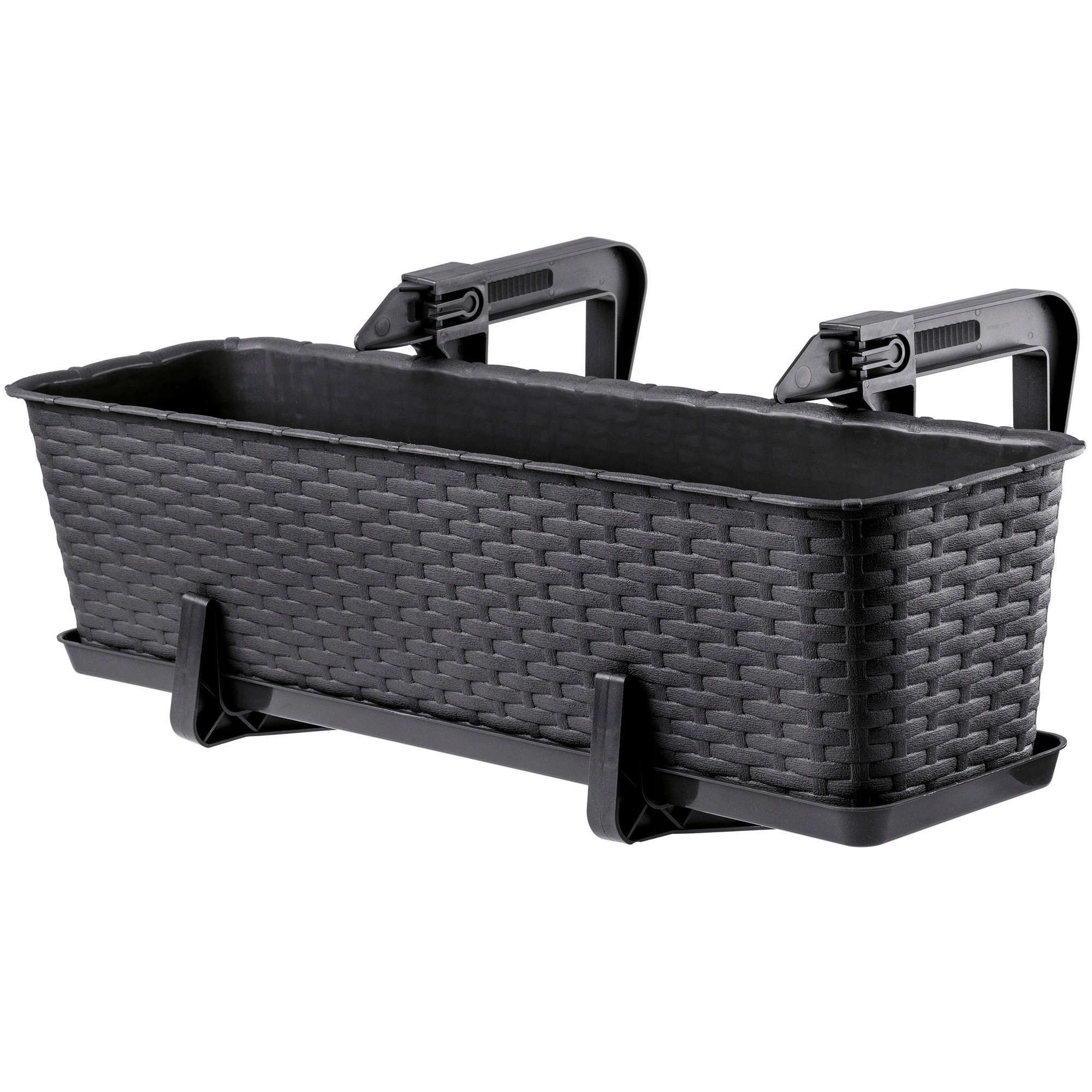 Doniczka balkonowa rattanowa z podstawką Frette 40 + 60 cm + uchwyty, antracyt