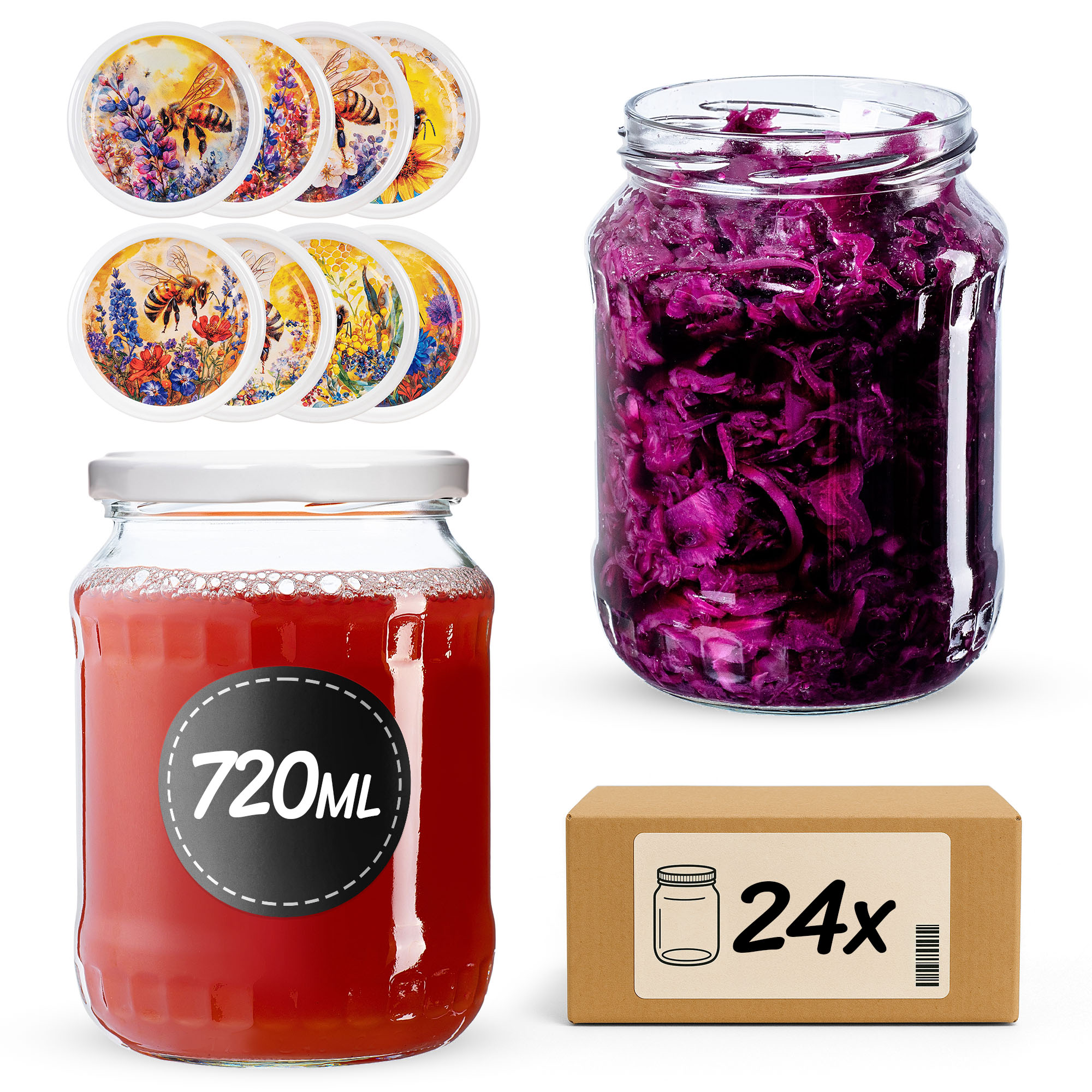 Słoiki na przetwory Jukka 720ml fi82mm 24szt + wieczko Bee of the field