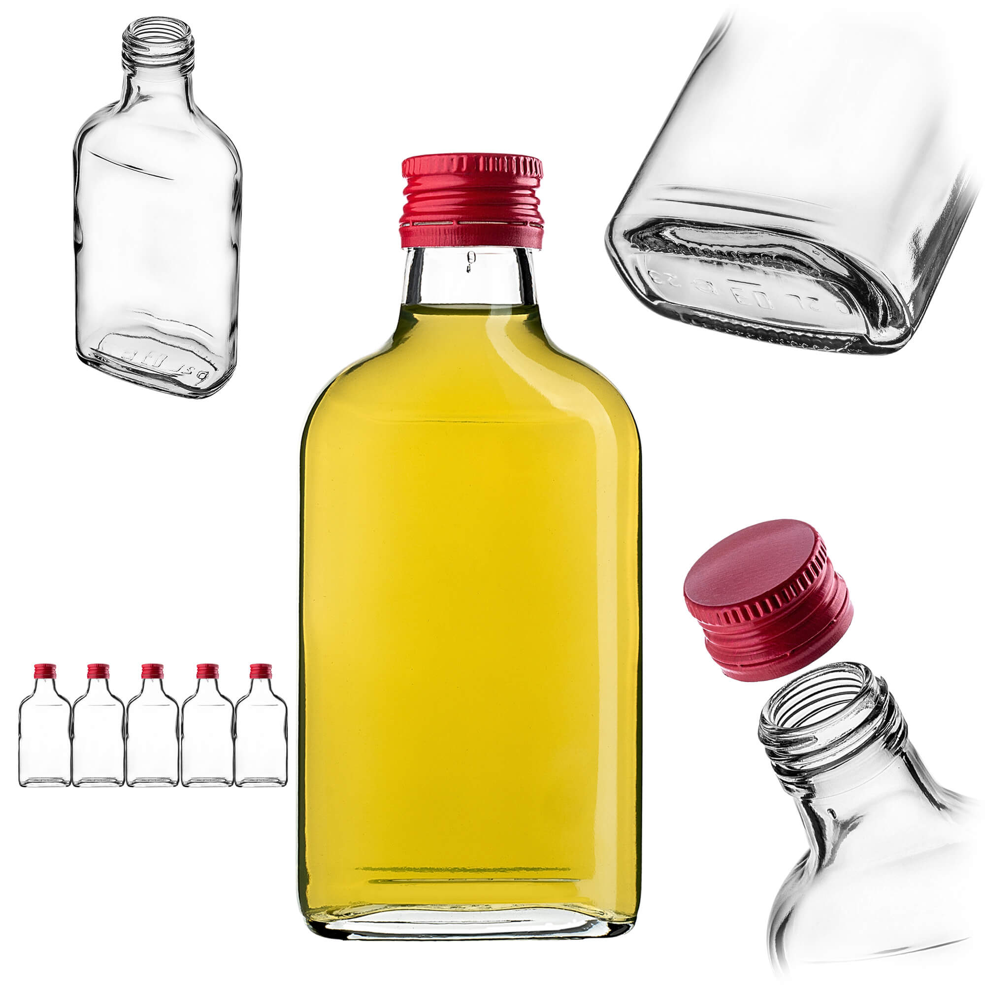 Butelka piersiówka Viane 200ml z czerwoną zakrętką 5 szt.