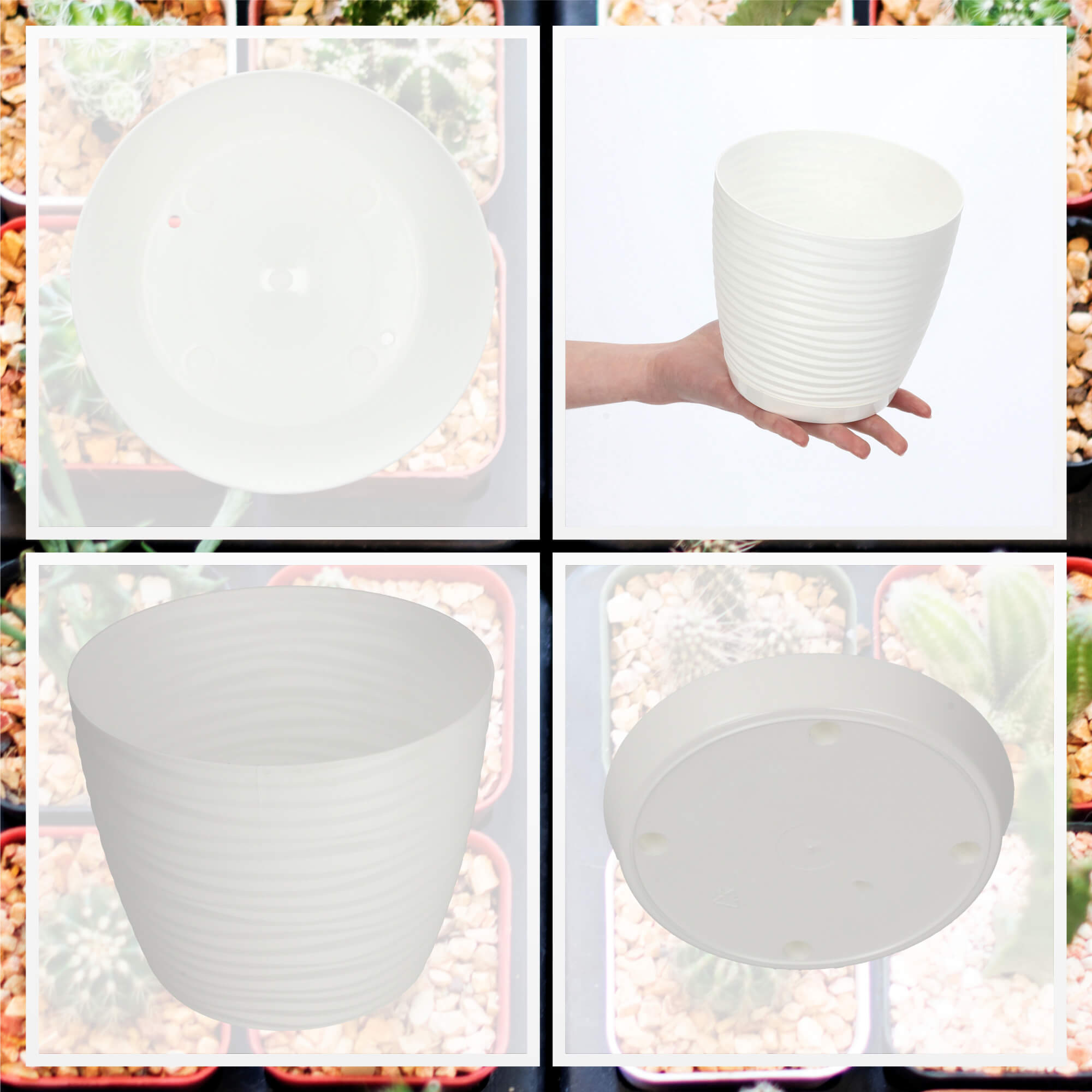 Doniczka na kwiaty okrągła z podstawką 17 cm, biała