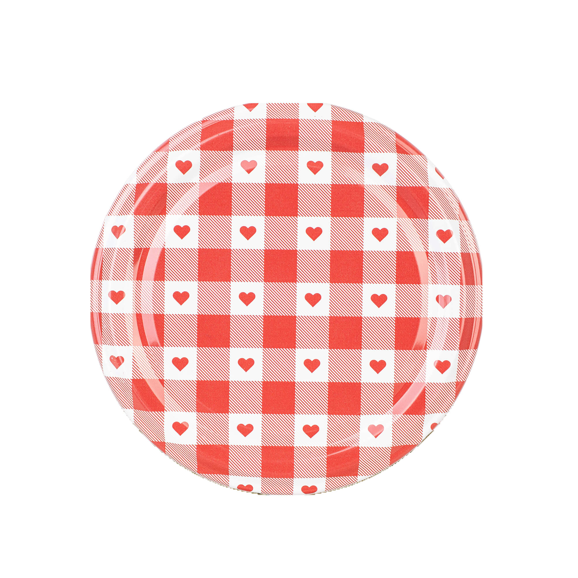 Metalowe wieczka do słoików Valsta 50szt fi 66mm "Czerwona krata z sercami"