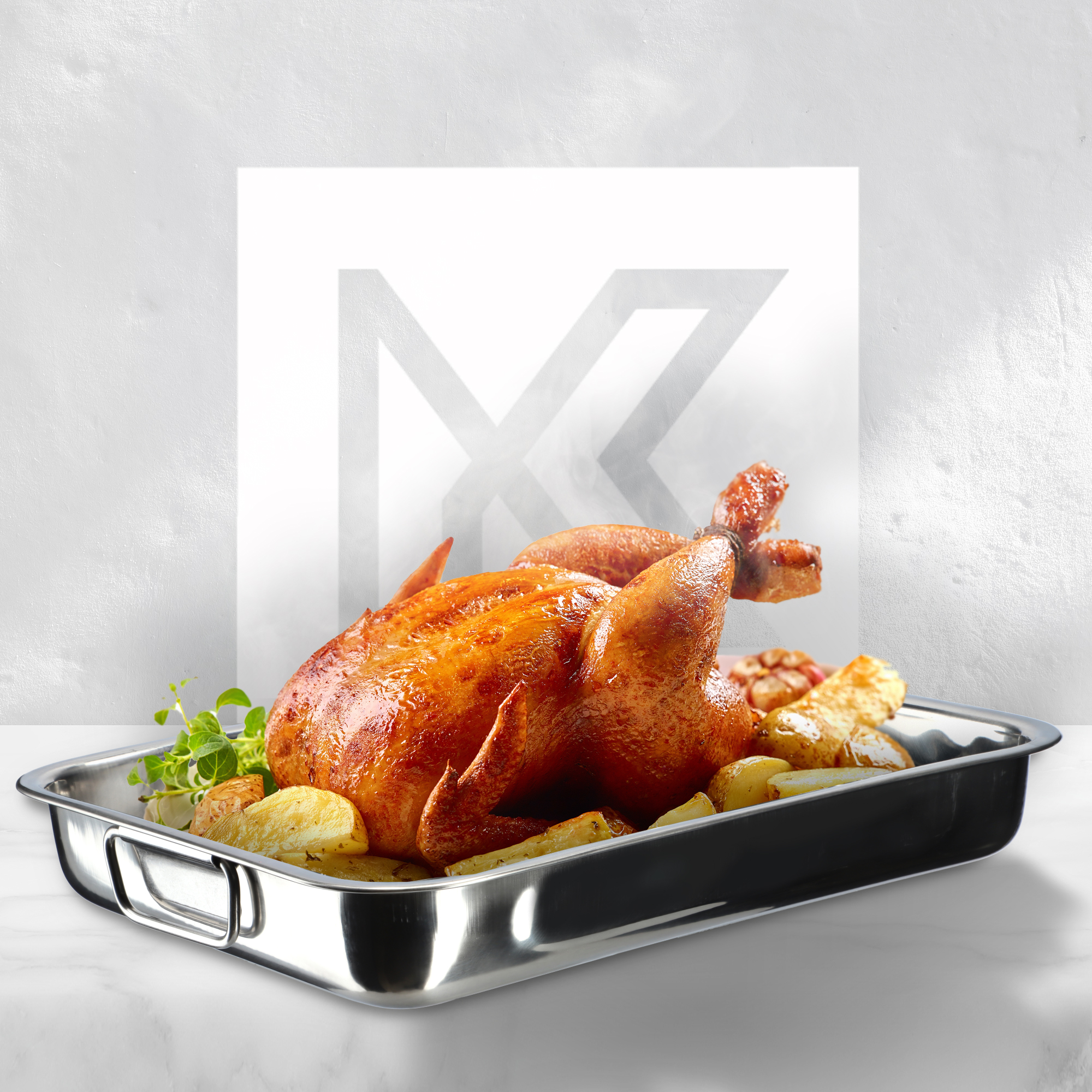 Brytfanny z rusztem 30 + 35 + 40 cm, srebrne