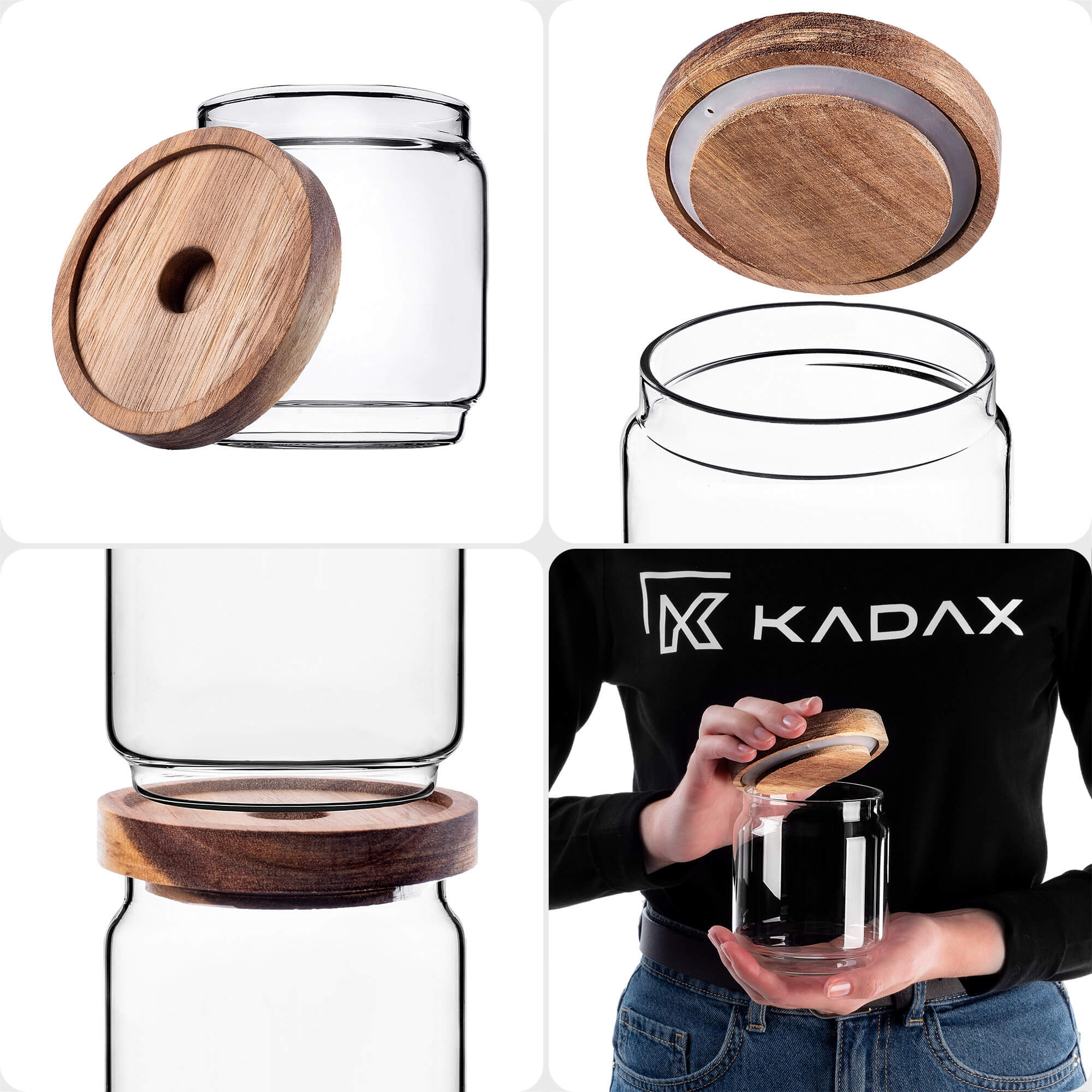 Pojemnik szklany na żywność Rucce z drewnianą pokrywką 450ml