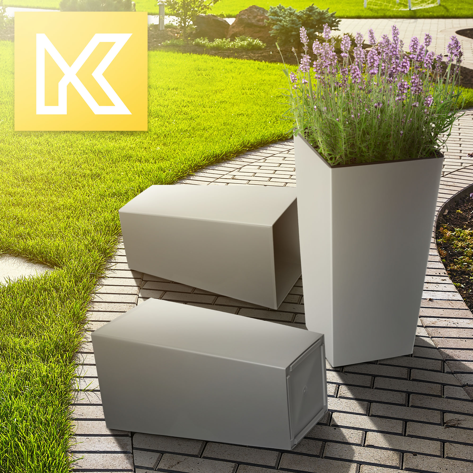 Donice na kwiaty z wkładem Masiera 25 cm + 30 cm + 35 cm, szare