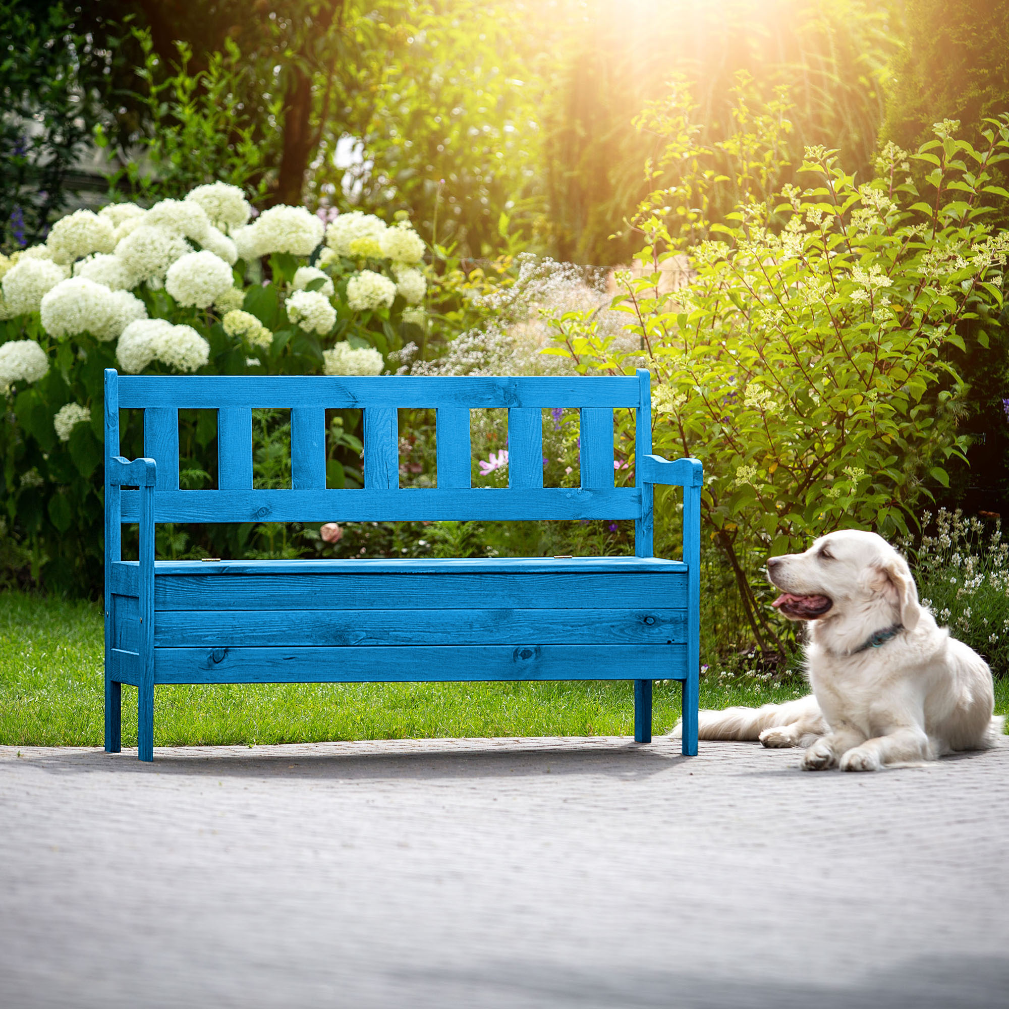Ławka ogrodowa ze skrzynią Gravet niebieski