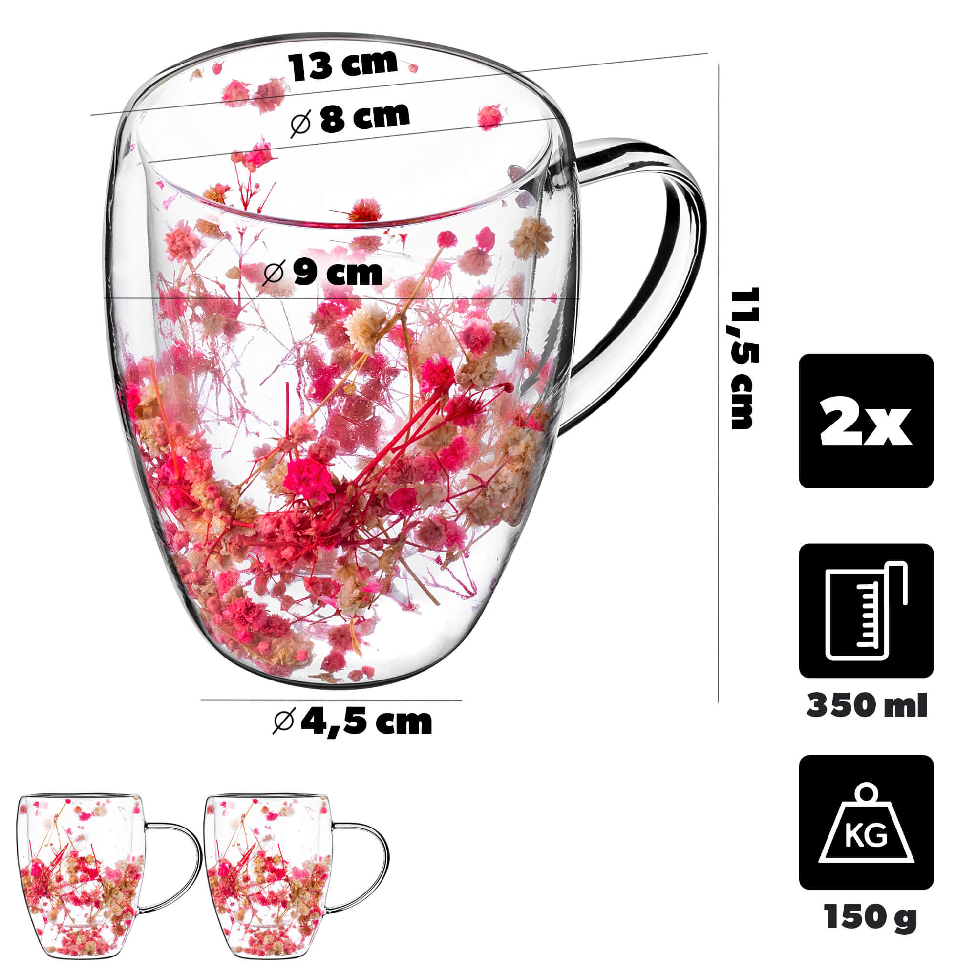 Kubek termiczny z kwiatowym motywem Riga 350ml różowy 2 szt.