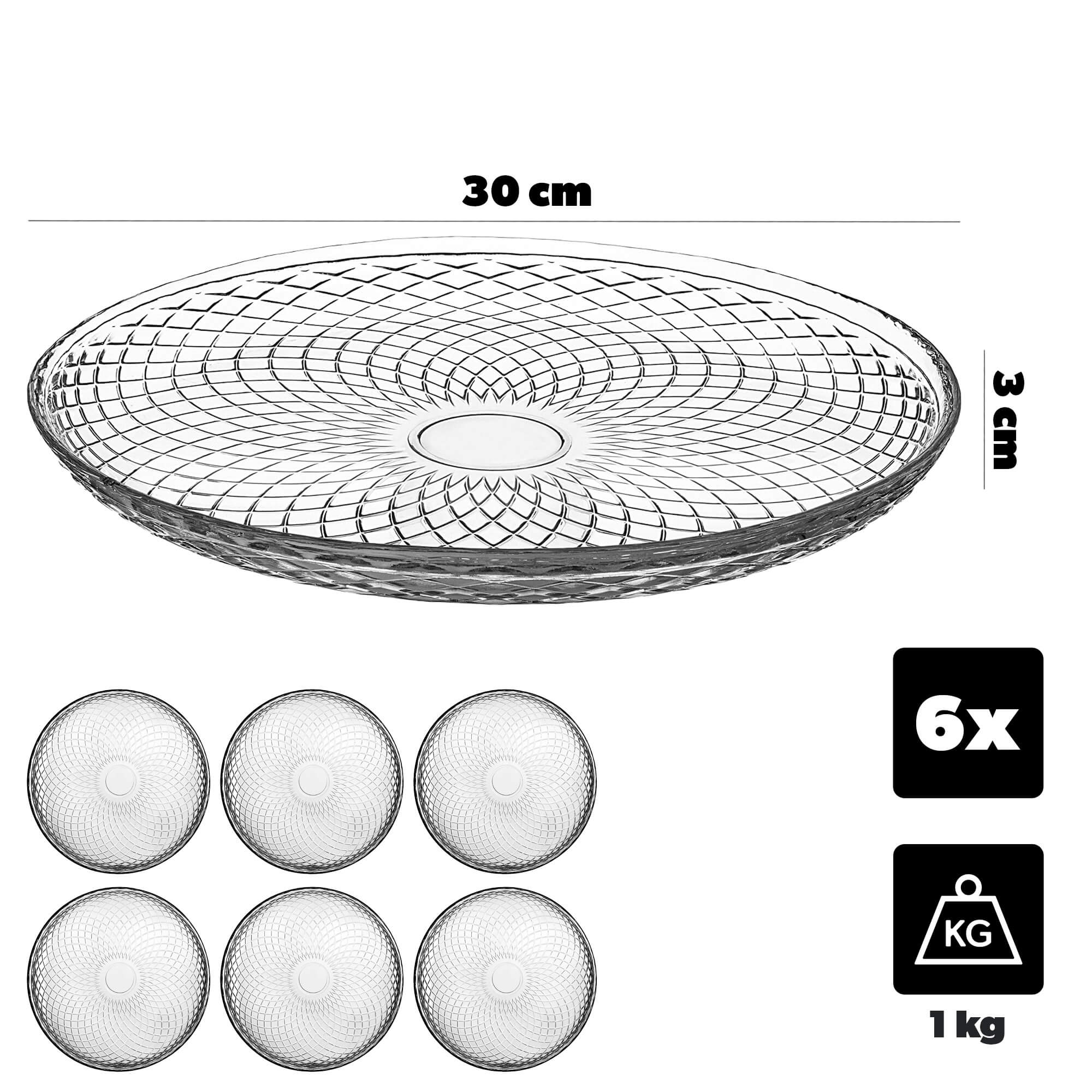 Talerz szklany Qualso 30 cm 6 szt.