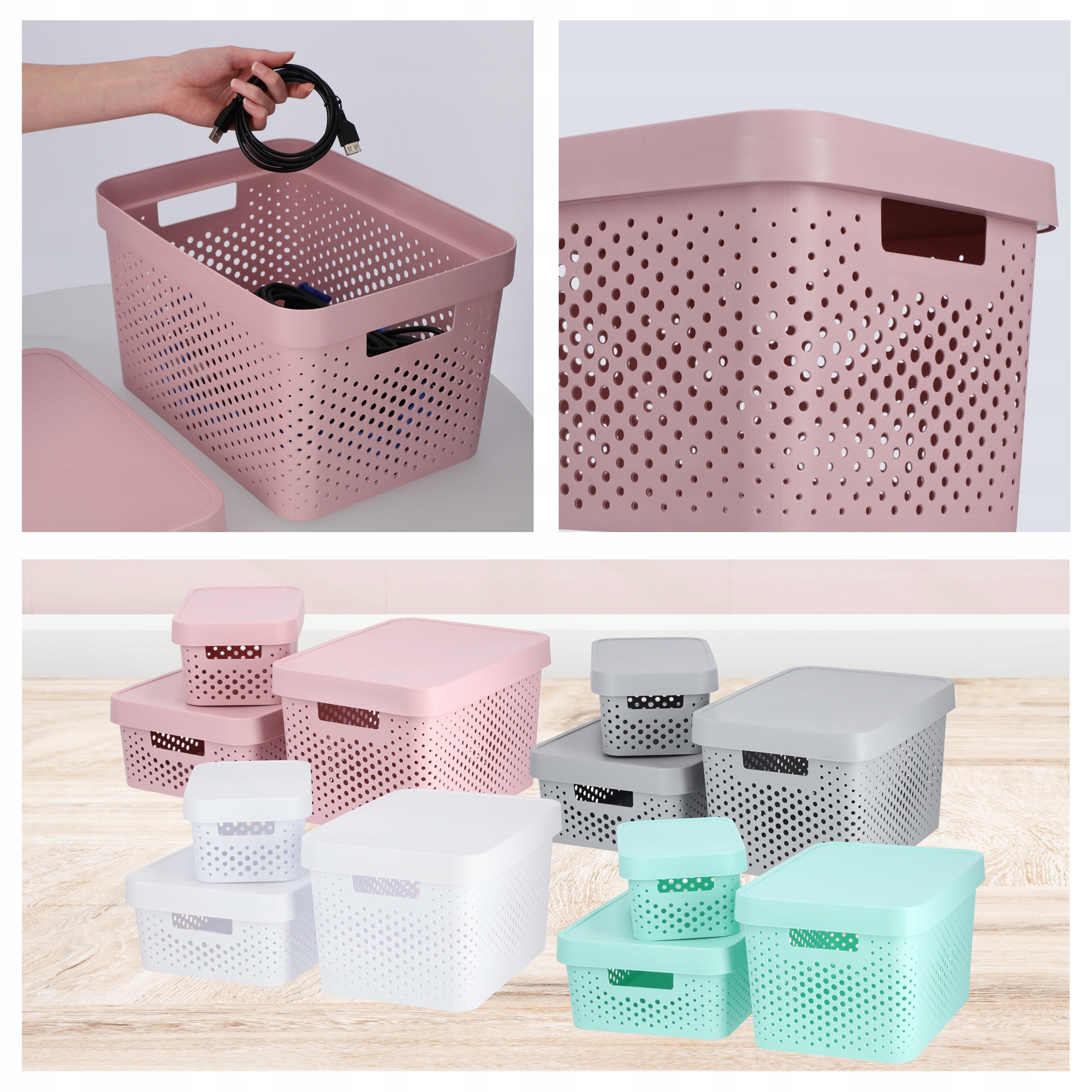 Pojemniki do przechowywania Curver Infinity 4,5 + 11 + 17L, różowe