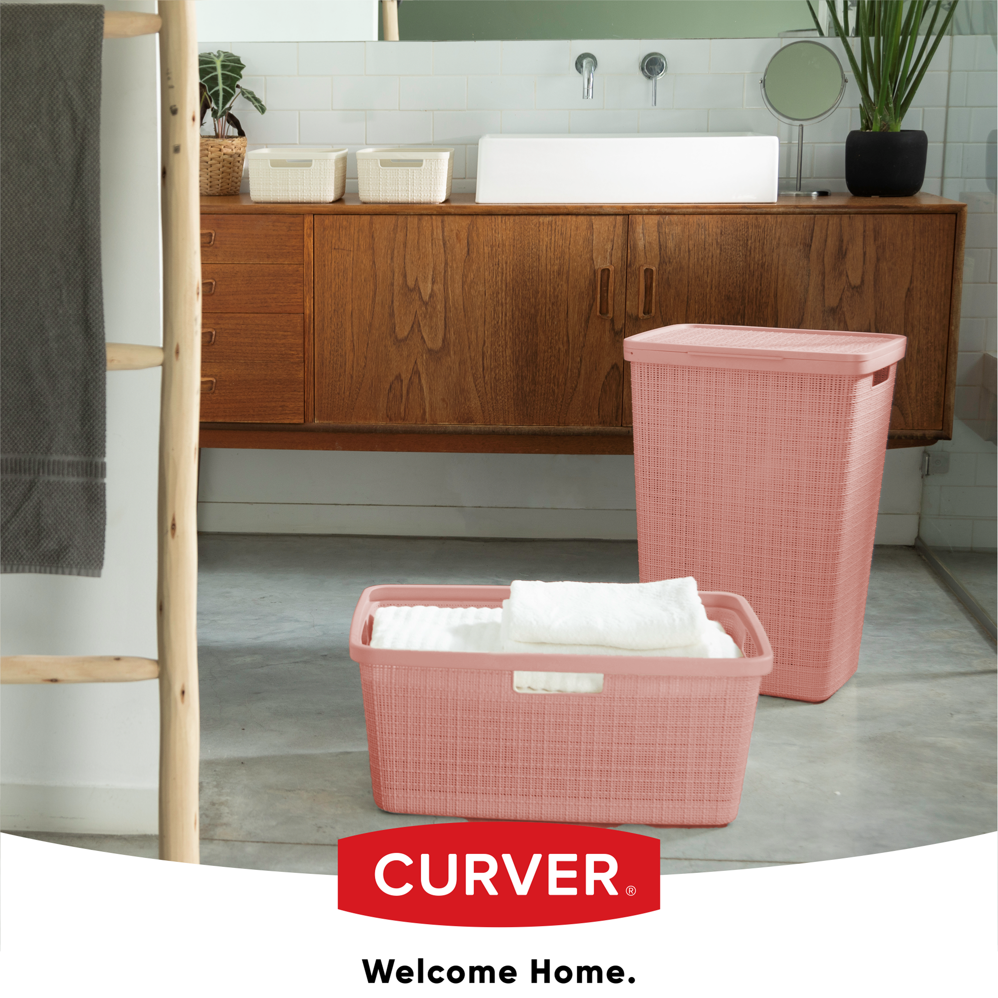 Kosz do magla Curver Jute 46L, pudrowy róż