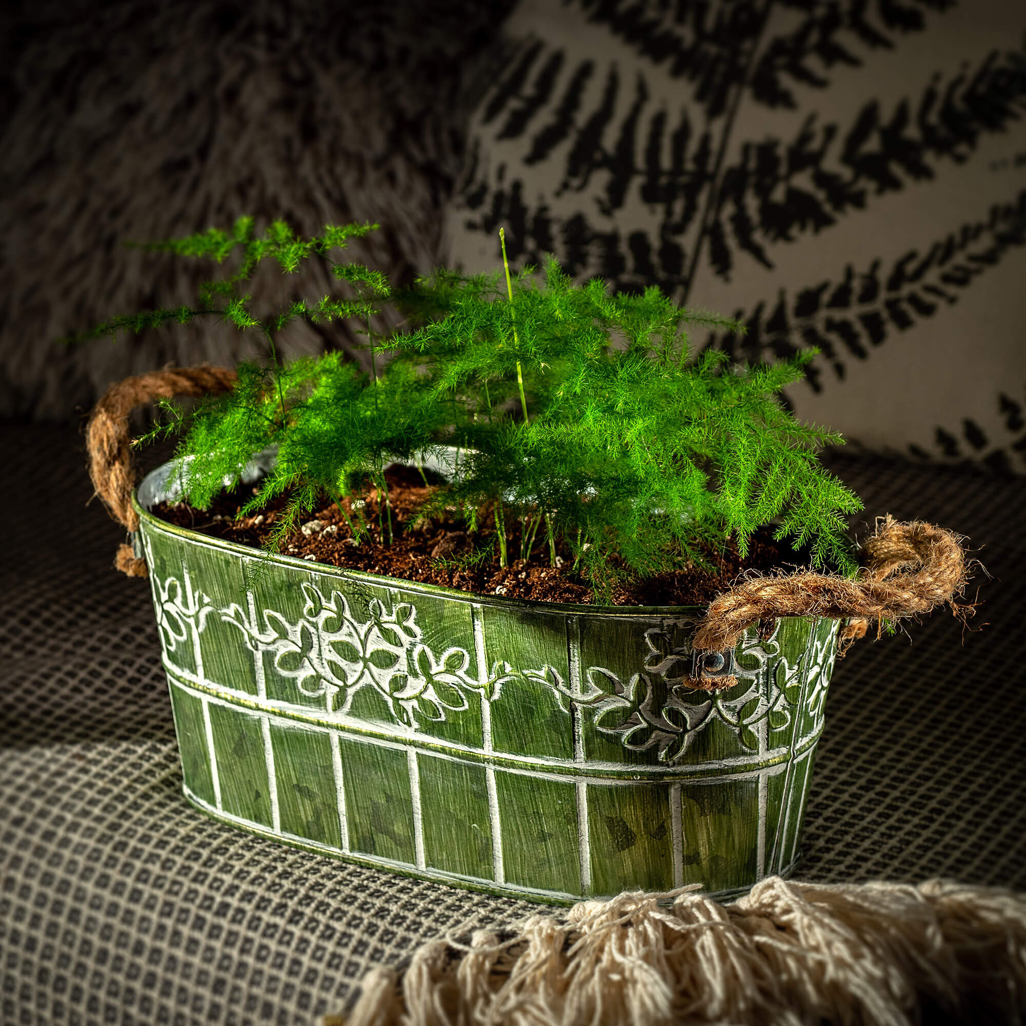 Osłonka na doniczkę z uchwytami 25 x 14 cm, zielona