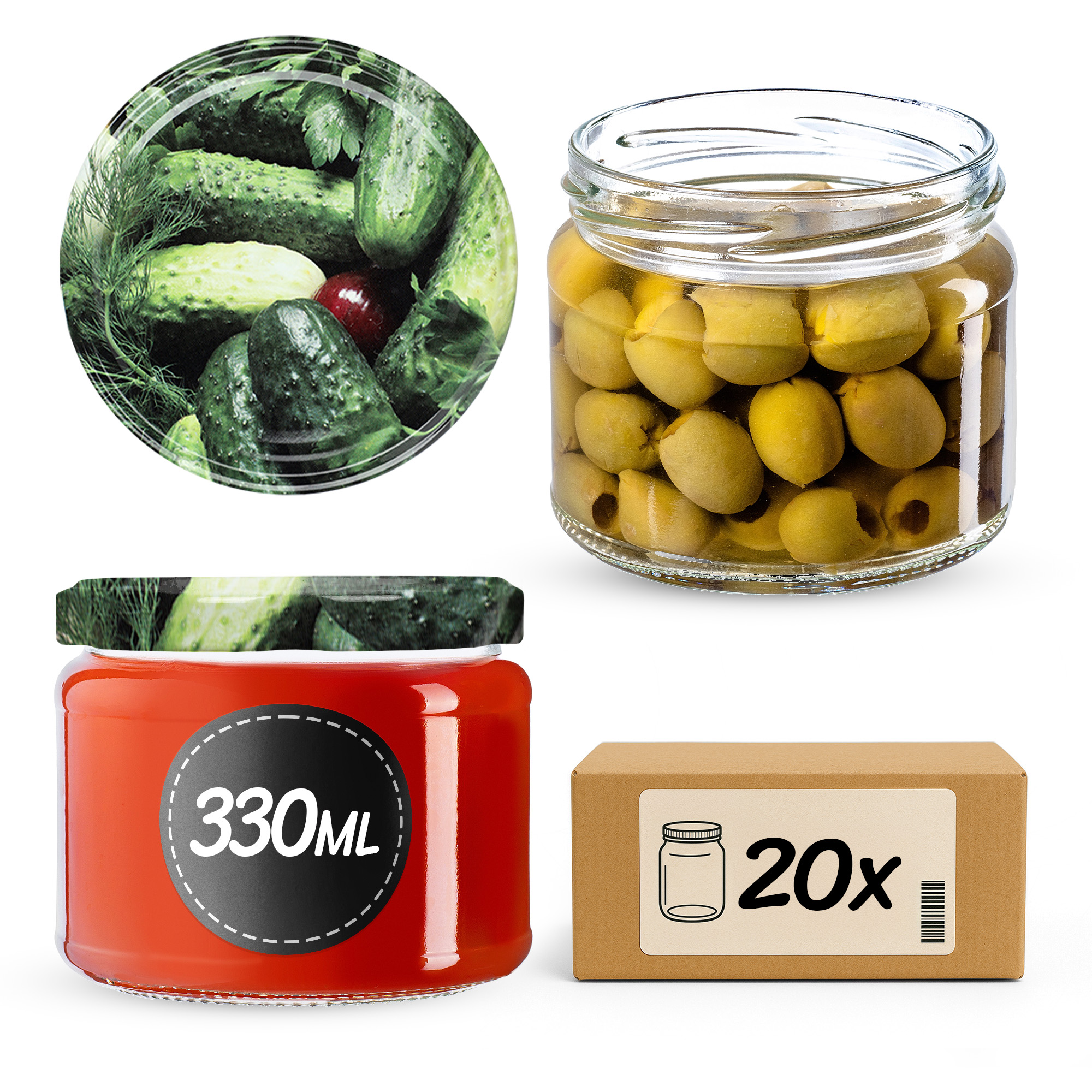 Słoiki Sonka 330ml 20szt 82mm + wieczka "Ogórki"