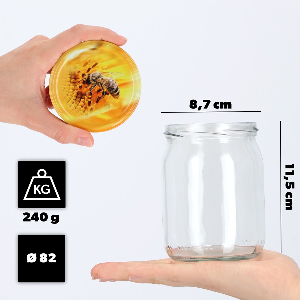 Słoiki Senna 540ml 16szt 82mm + wieczka "Pszczoła"