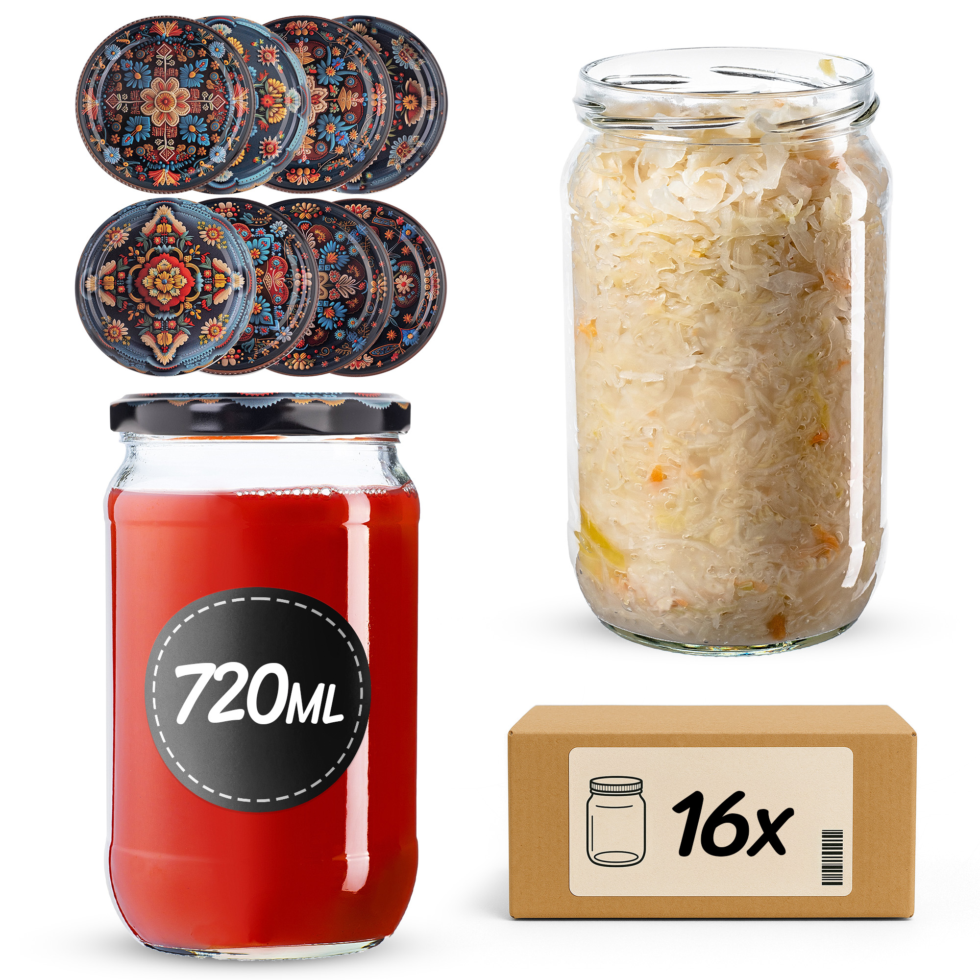 Słoiki na przetwory Niva 720ml fi82mm 48szt + wieczko Haftowanka