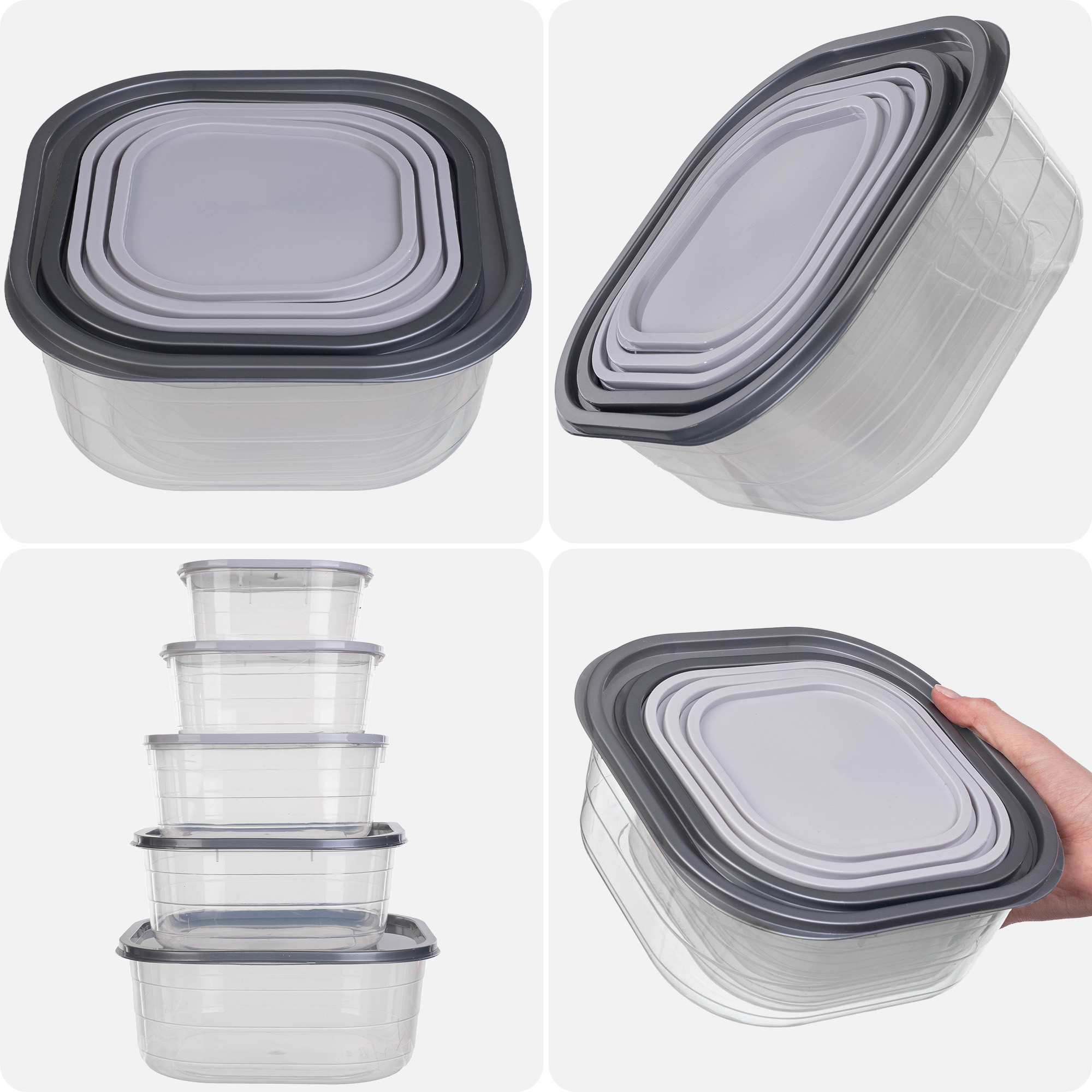 Pojemniki na żywność Reus kwadratowe 5szt, czarne