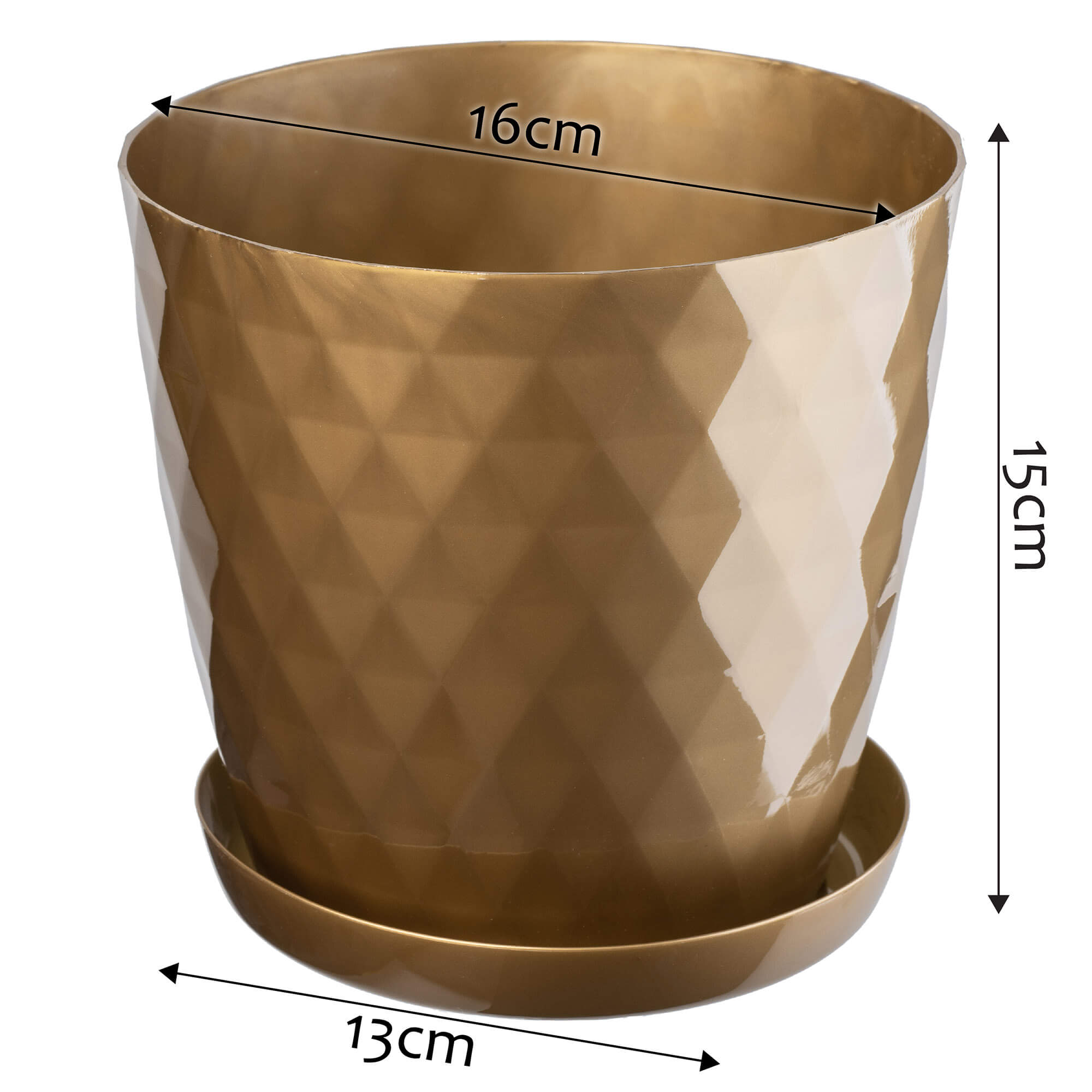 Doniczka na kwiaty z podstawką Amily 16 cm, złota